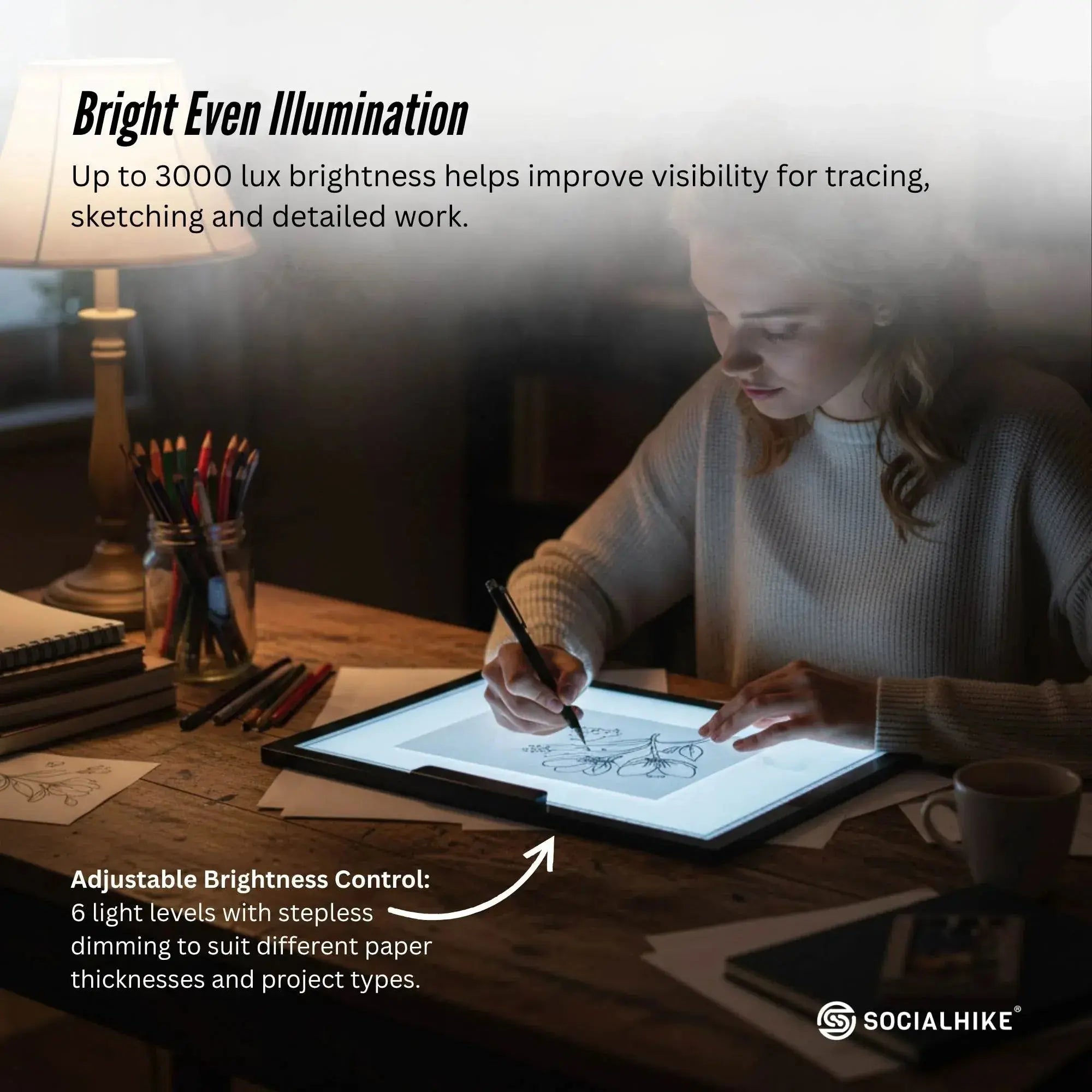 Social Hike A4 LED Light Pad Tracing Board Rechargeable USB-C 3000mAh Light Box Wholesale Hub