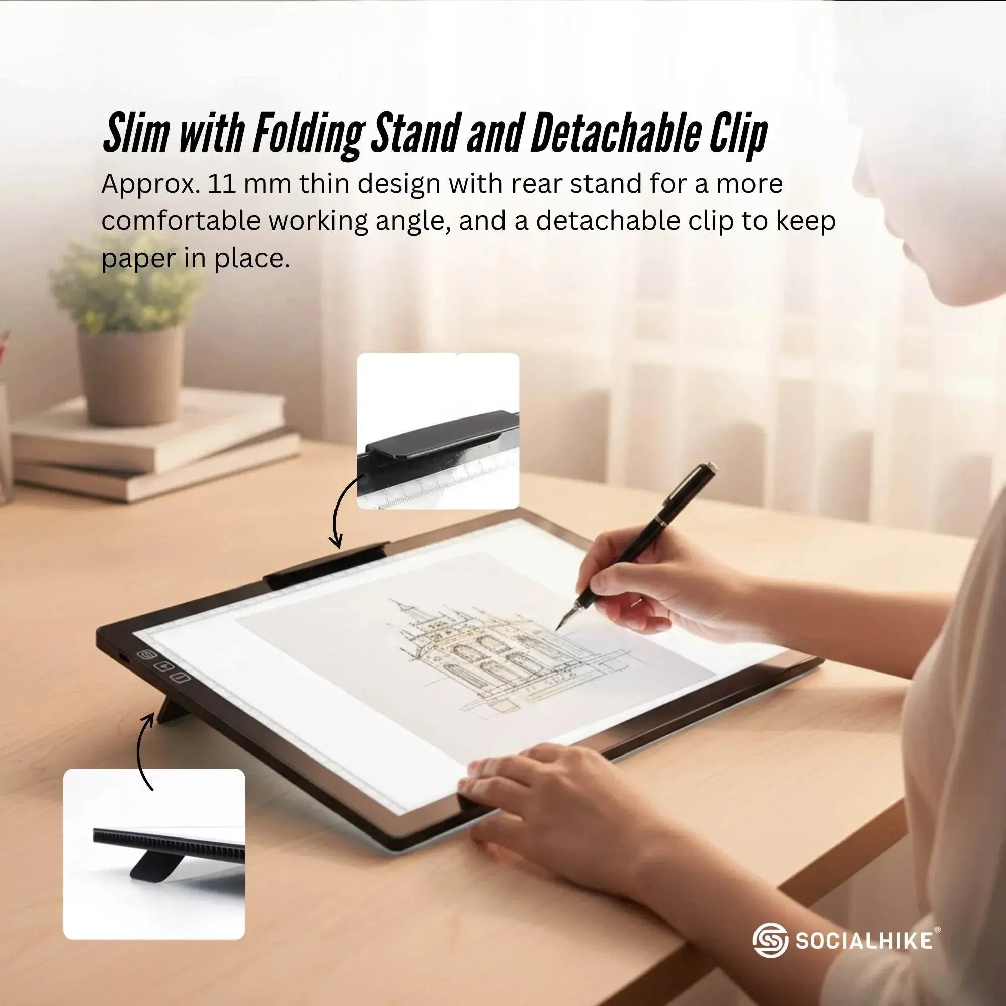 Social Hike A4 LED Light Pad Tracing Board Rechargeable USB-C 3000mAh Light Box Wholesale Hub