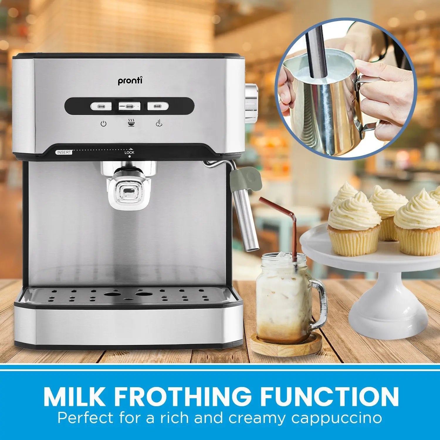 Pronti 1.6L Automatic Coffee Espresso Machine with Steam Frother Wholesale Hub