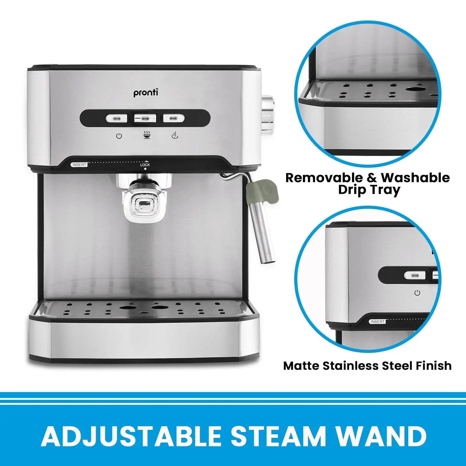 Pronti 1.6L Automatic Coffee Espresso Machine with Steam Frother Wholesale Hub