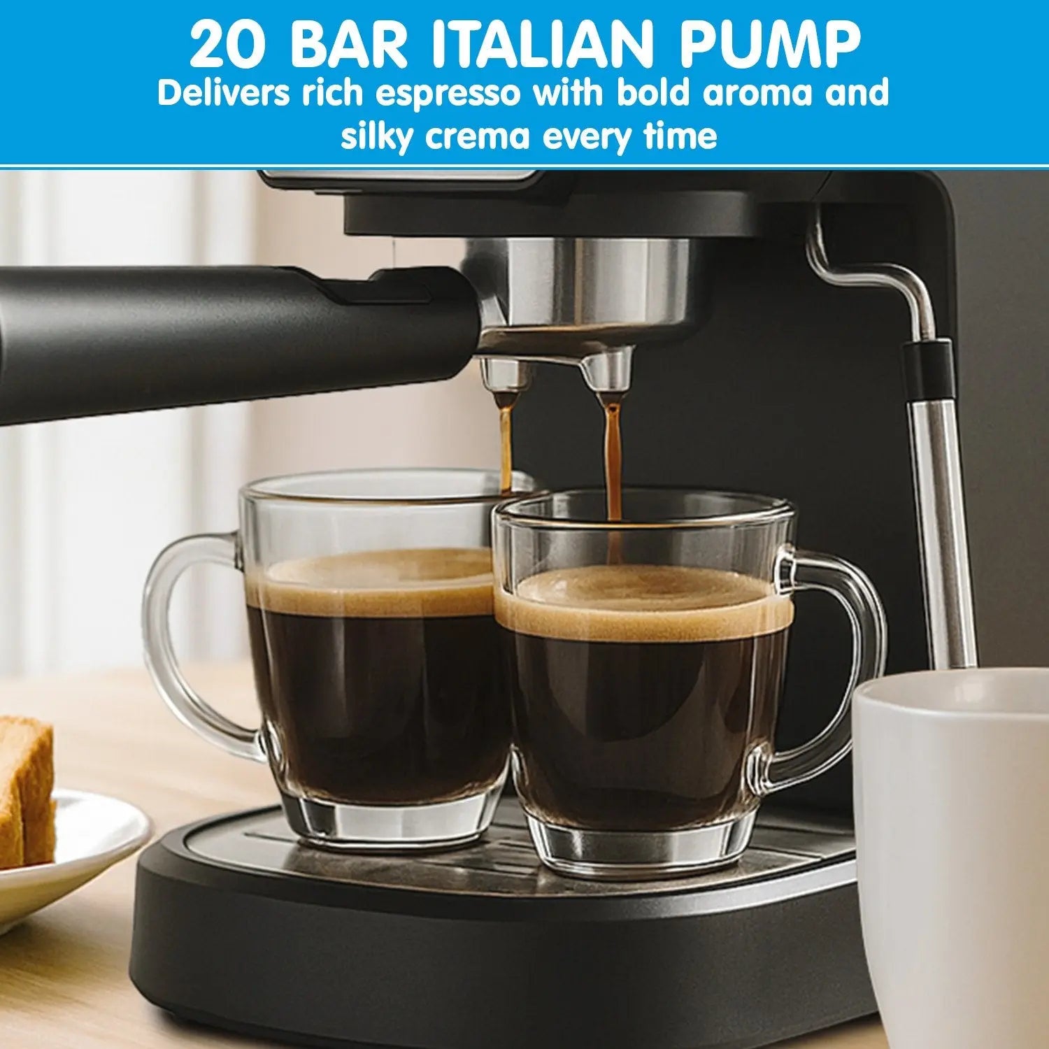 Pronti CM-850D Coffee Machine 20 Bar Espresso Maker with Milk Frother and 1.25L Tank Wholesale Hub