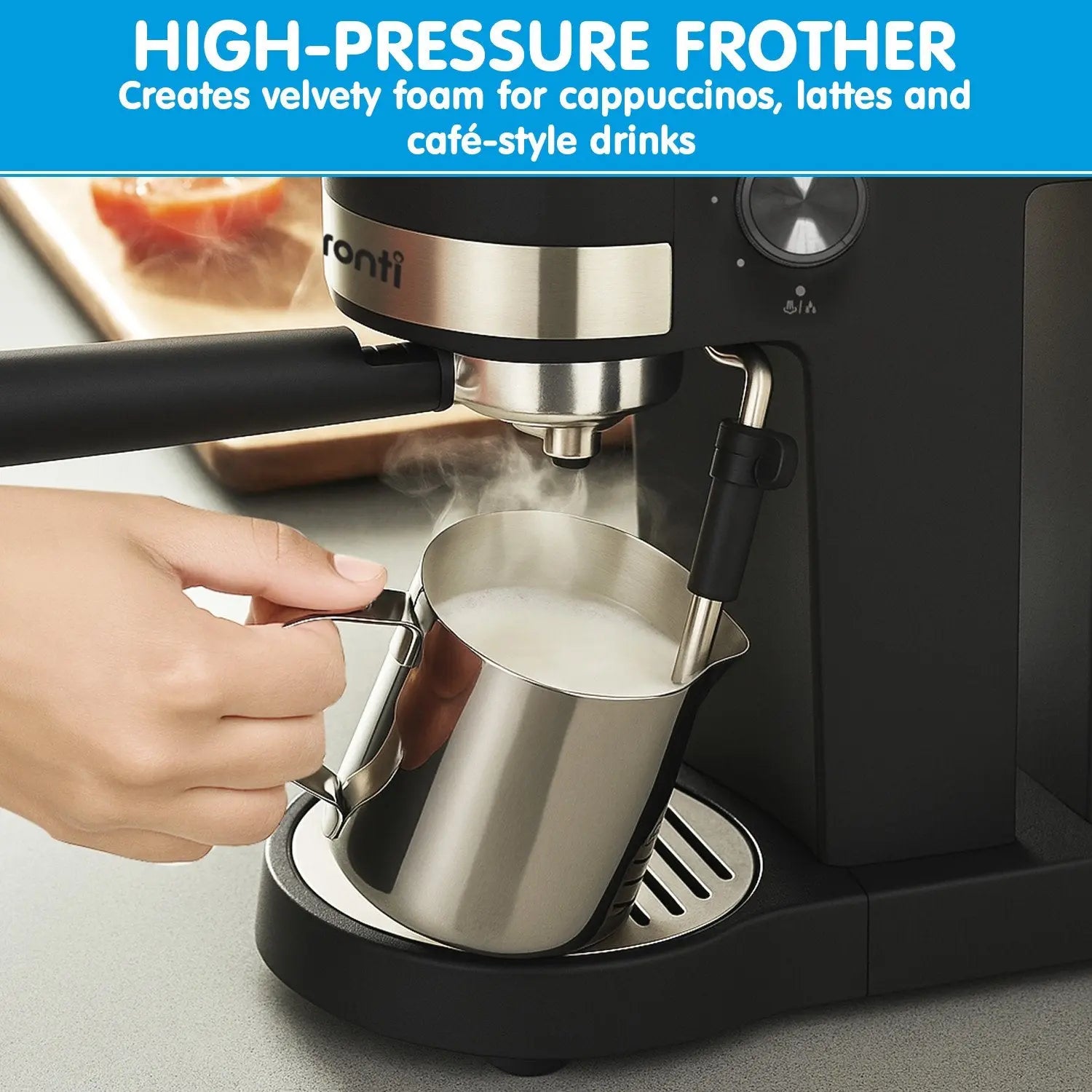 Pronti CM-850D Coffee Machine 20 Bar Espresso Maker with Milk Frother and 1.25L Tank Wholesale Hub