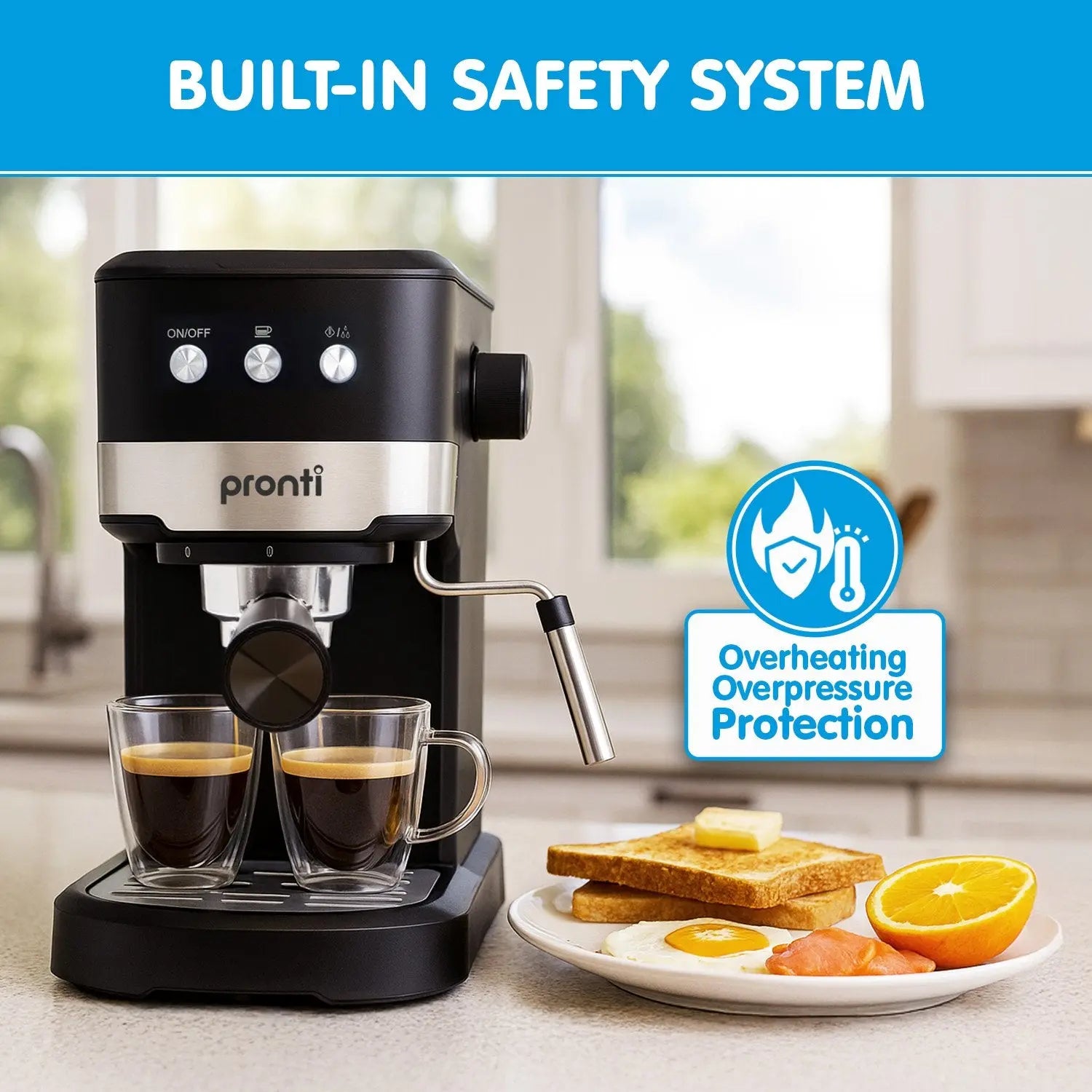 Pronti CM-850D Coffee Machine 20 Bar Espresso Maker with Milk Frother and 1.25L Tank Wholesale Hub