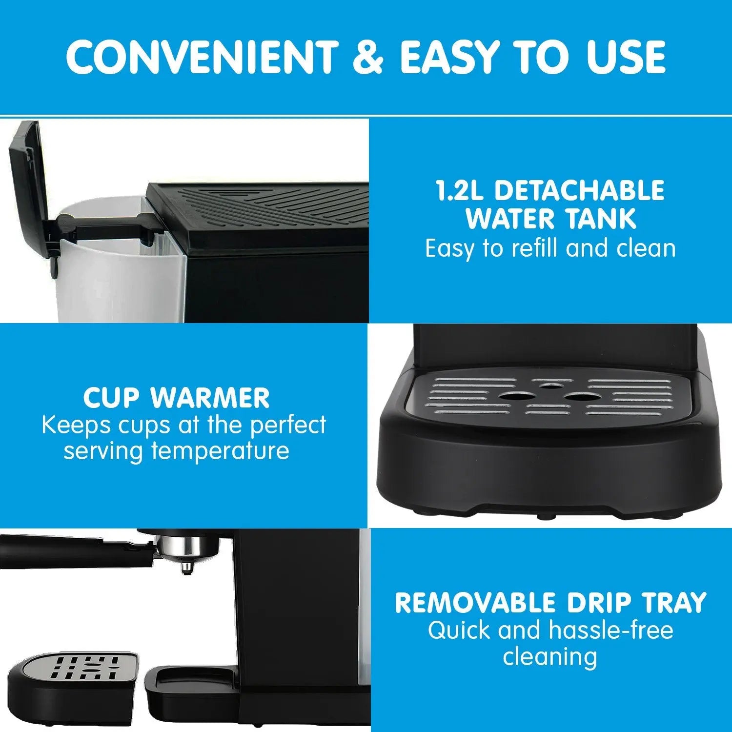 Pronti CM-850D Coffee Machine 20 Bar Espresso Maker with Milk Frother and 1.25L Tank Wholesale Hub