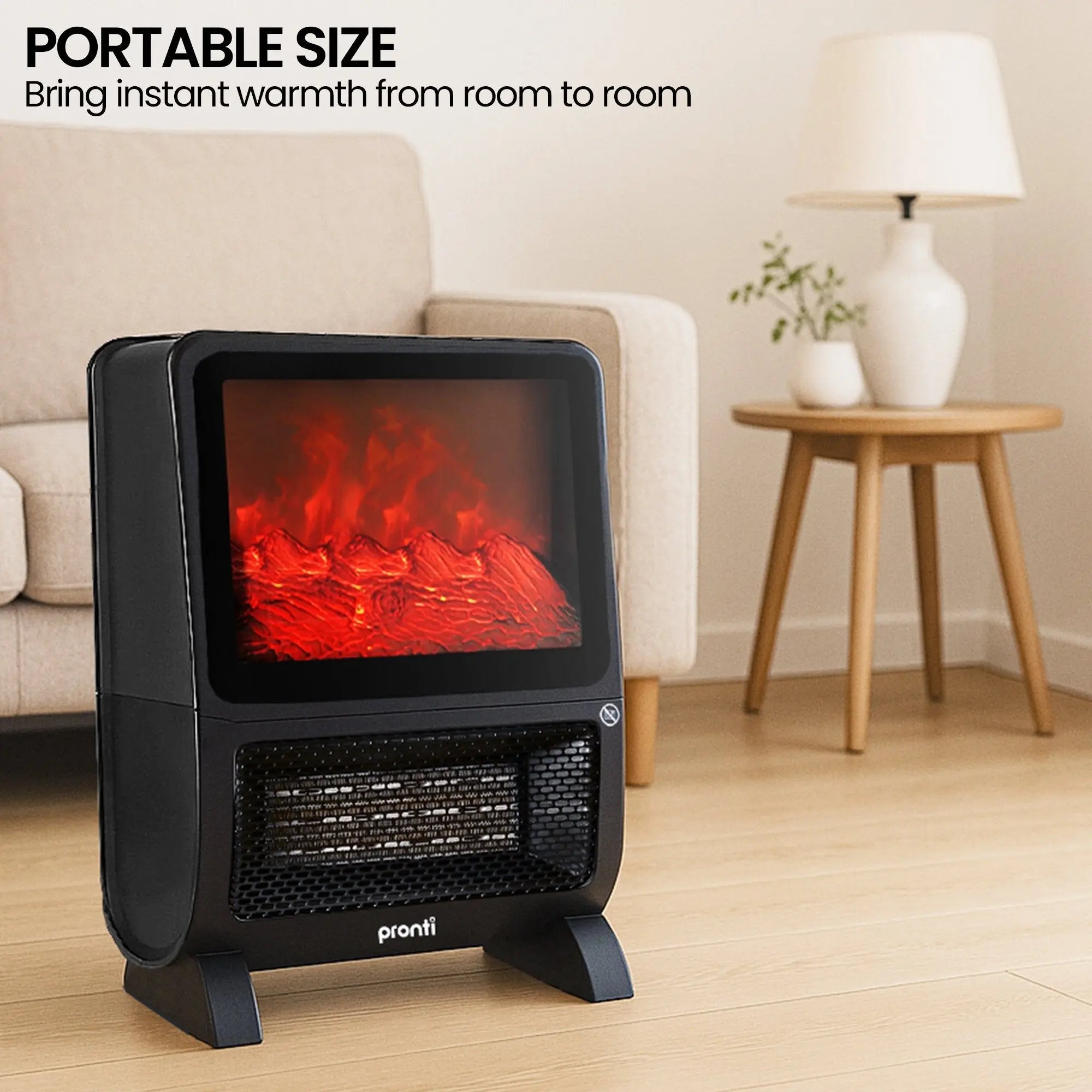 Pronti 2000W 3D Fire PTC Electric Portable Room Heater Wholesale Hub