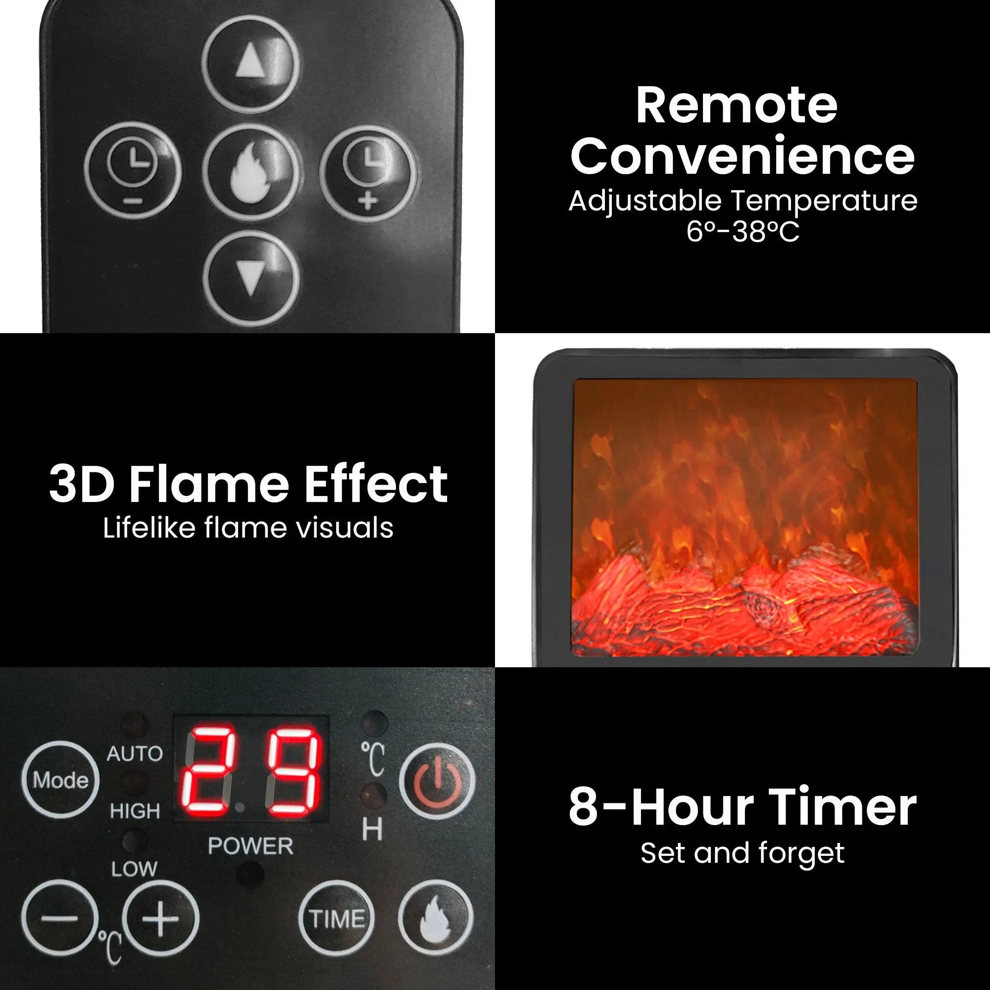 Pronti 2000W 3D Fire PTC Electric Portable Room Heater Wholesale Hub