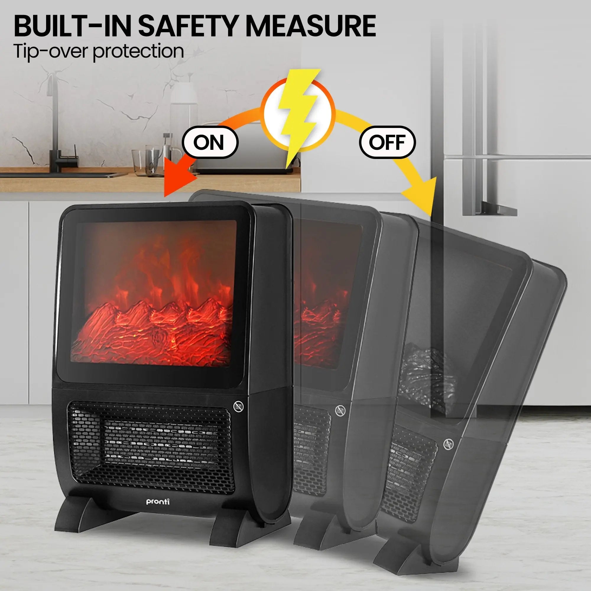 Pronti 2000W 3D Fire PTC Electric Portable Room Heater Wholesale Hub