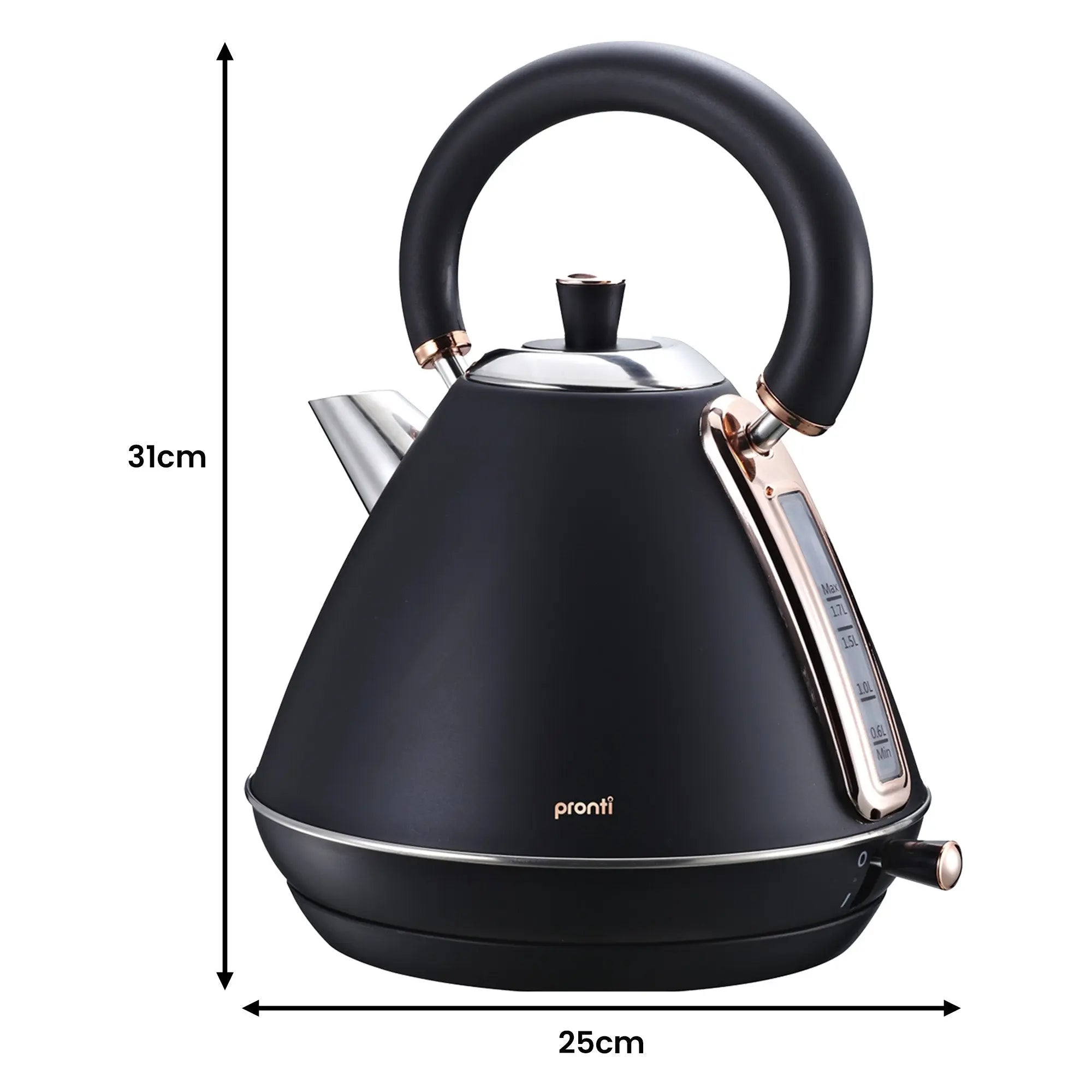 Pronti Breakfast Set with Rose Gold Kettle & Toaster with 1.2L Espresso Machine - Black Wholesale Hub