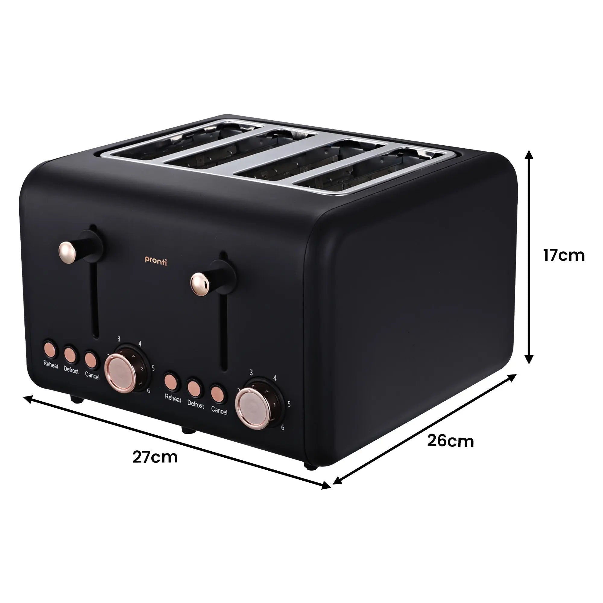 Pronti Breakfast Set with Rose Gold Kettle & Toaster with 1.2L Espresso Machine - Black Wholesale Hub