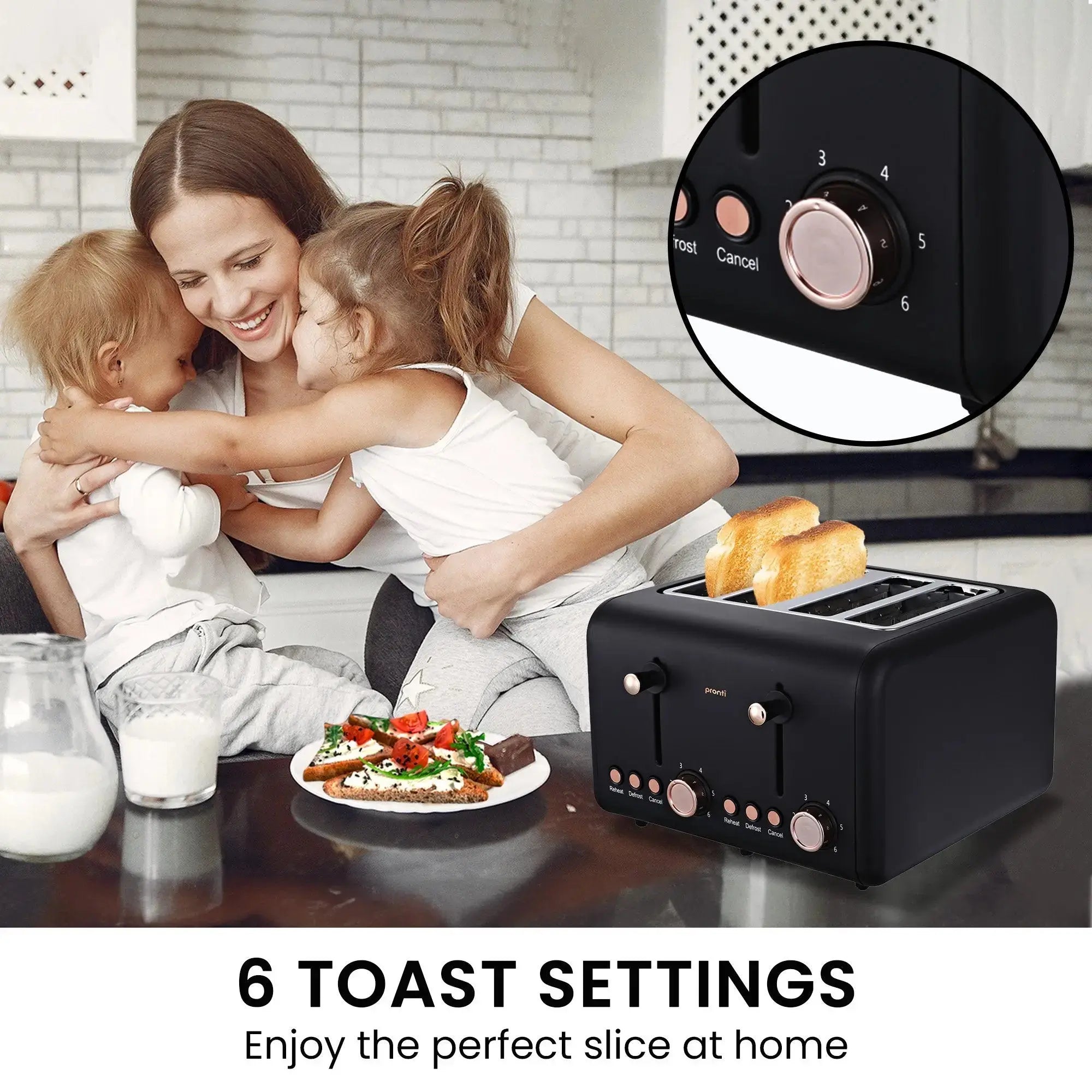 Pronti Breakfast Set with Rose Gold Kettle & Toaster with 1.2L Espresso Machine - Black Wholesale Hub