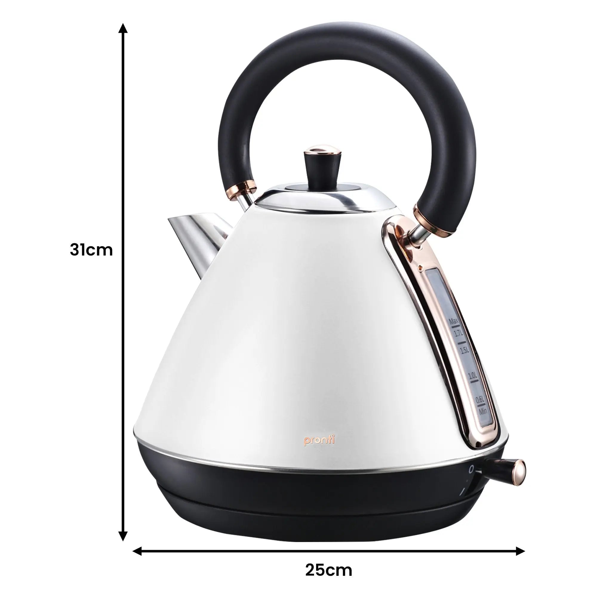 Pronti Breakfast Set with Rose Gold Kettle & Toaster with 1.2L Espresso Machine - White Wholesale Hub