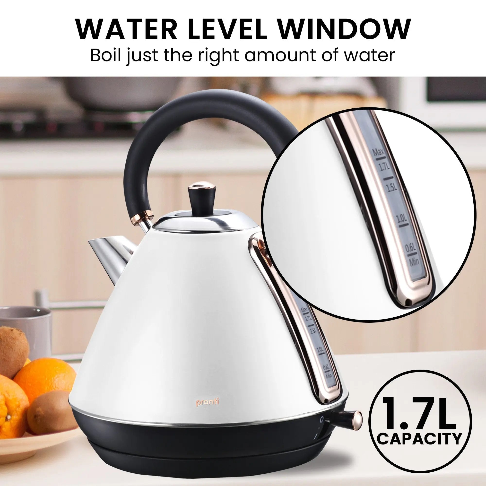 Pronti Breakfast Set with Rose Gold Kettle & Toaster with 1.2L Espresso Machine - White Wholesale Hub
