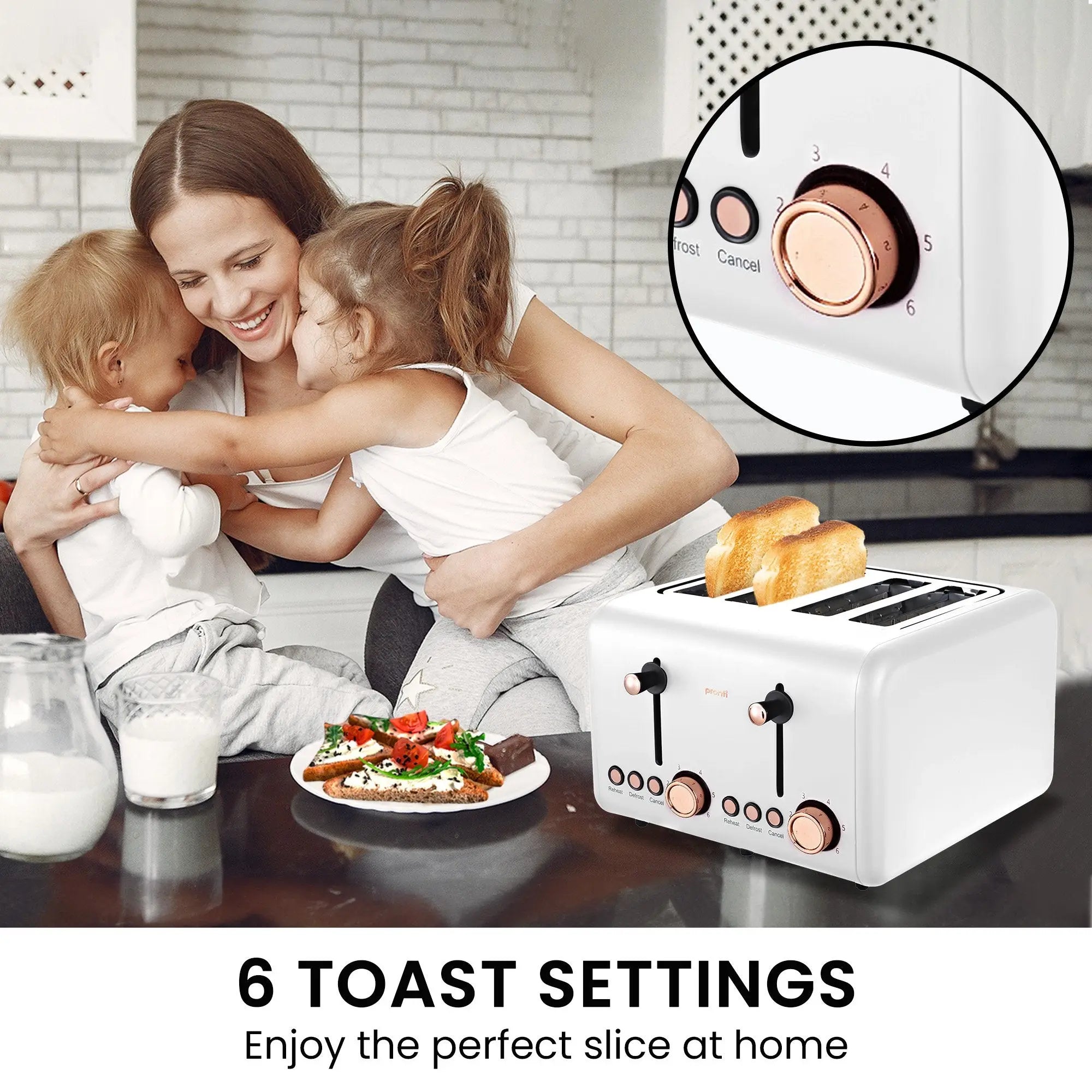Pronti Breakfast Set with Rose Gold Kettle & Toaster with 1.2L Espresso Machine - White Wholesale Hub