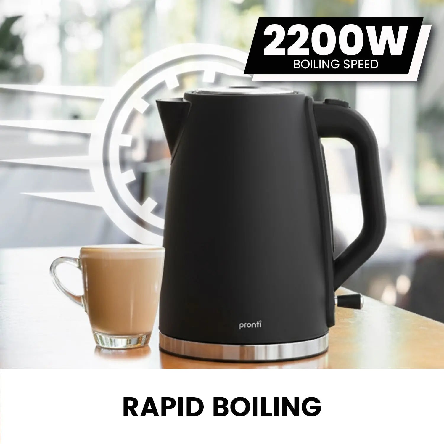 Pronti Silver Noir Collection 1.7L Electric Kettle Wholesale Hub