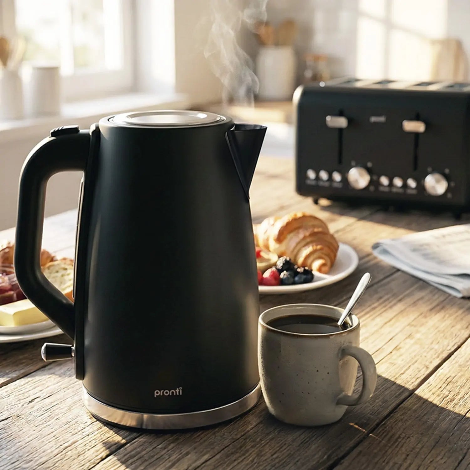 Pronti Silver Noir Collection 1.7L Electric Kettle Wholesale Hub