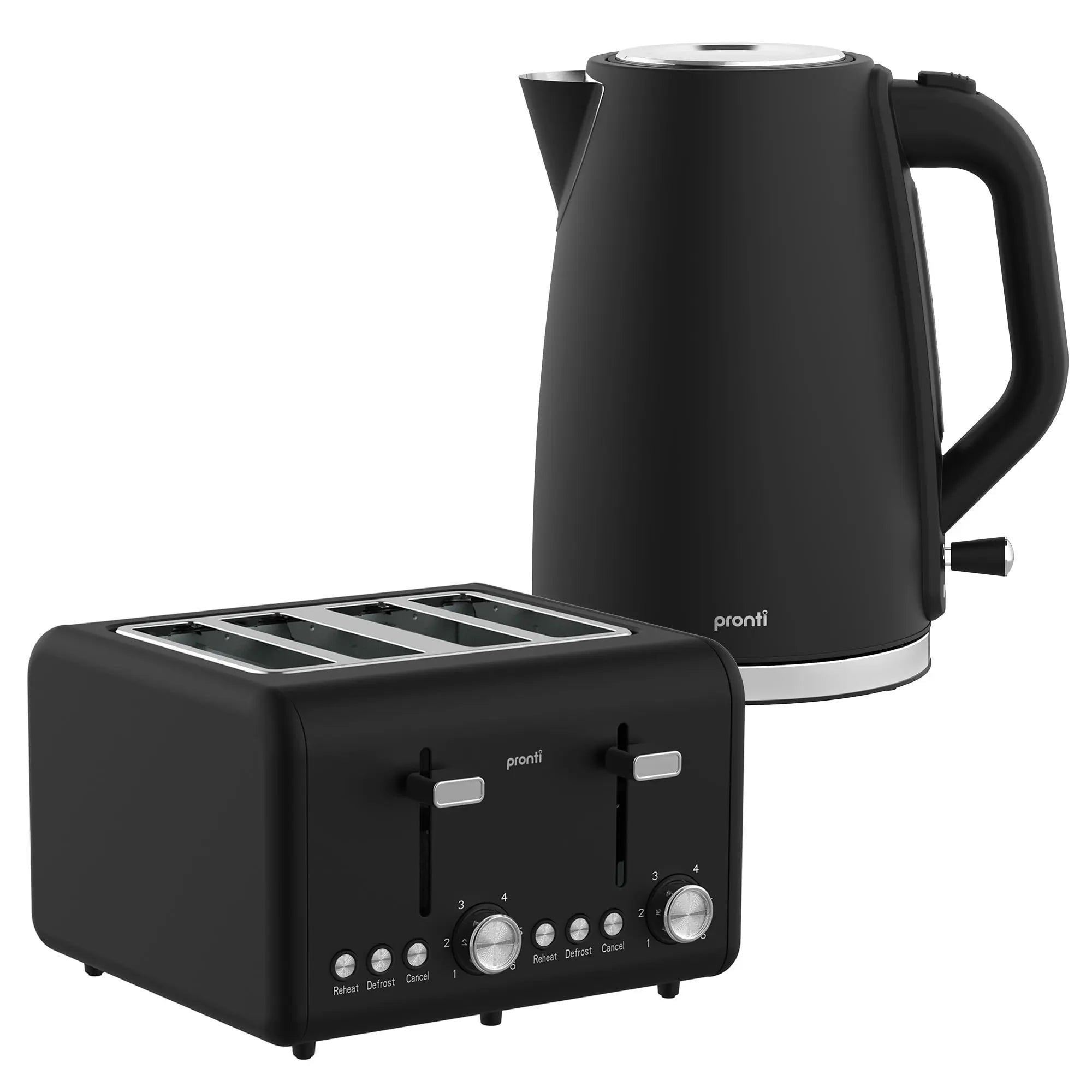 Pronti Silver Noir Collection 4 Slice Toaster and Kettle Bundle Wholesale Hub