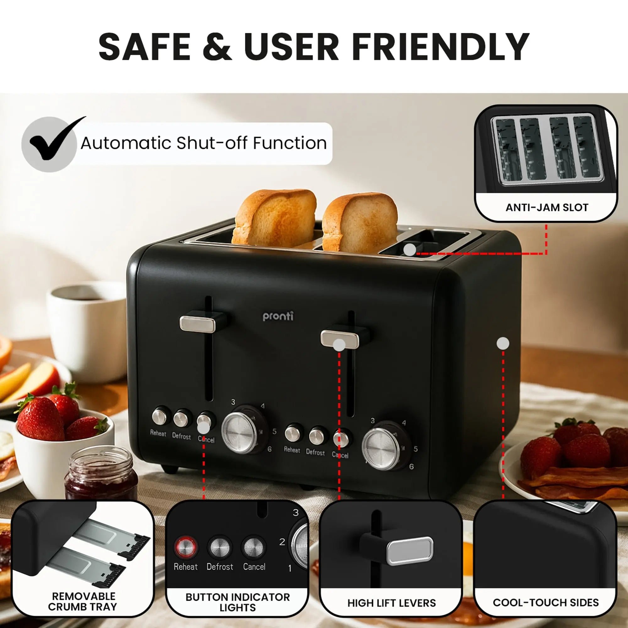 Pronti Silver Noir Collection 4 Slice Toaster and Kettle Bundle Wholesale Hub