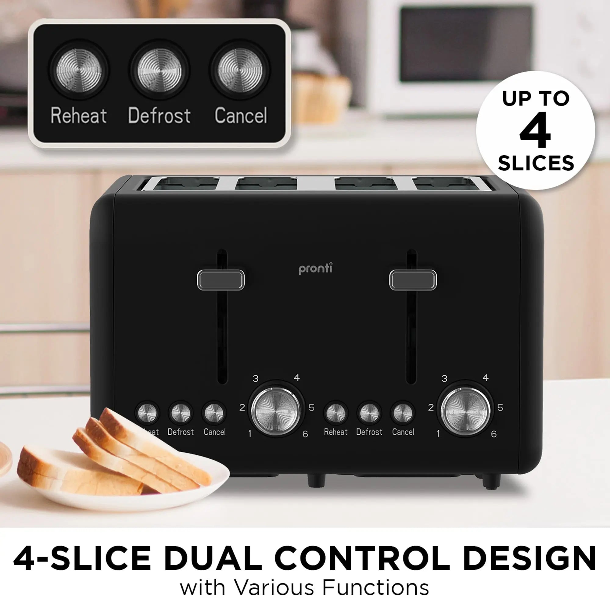 Pronti Silver Noir Collection 4 Slice Toaster and Kettle Bundle Wholesale Hub