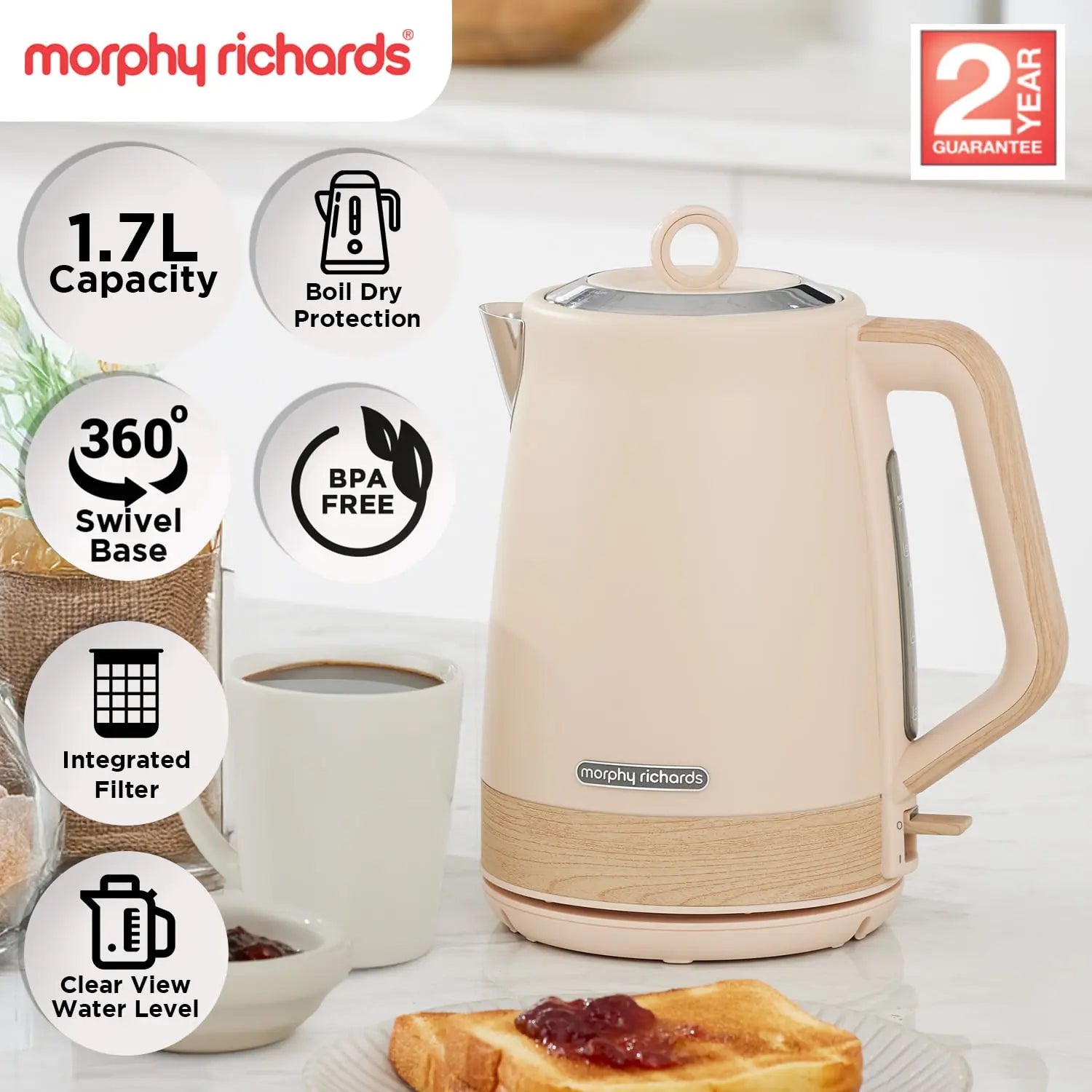 Morphy Richards 1.7L Electric Kettle Essence Scandi Swivel Base Boil-Dry Protection Wholesale Hub