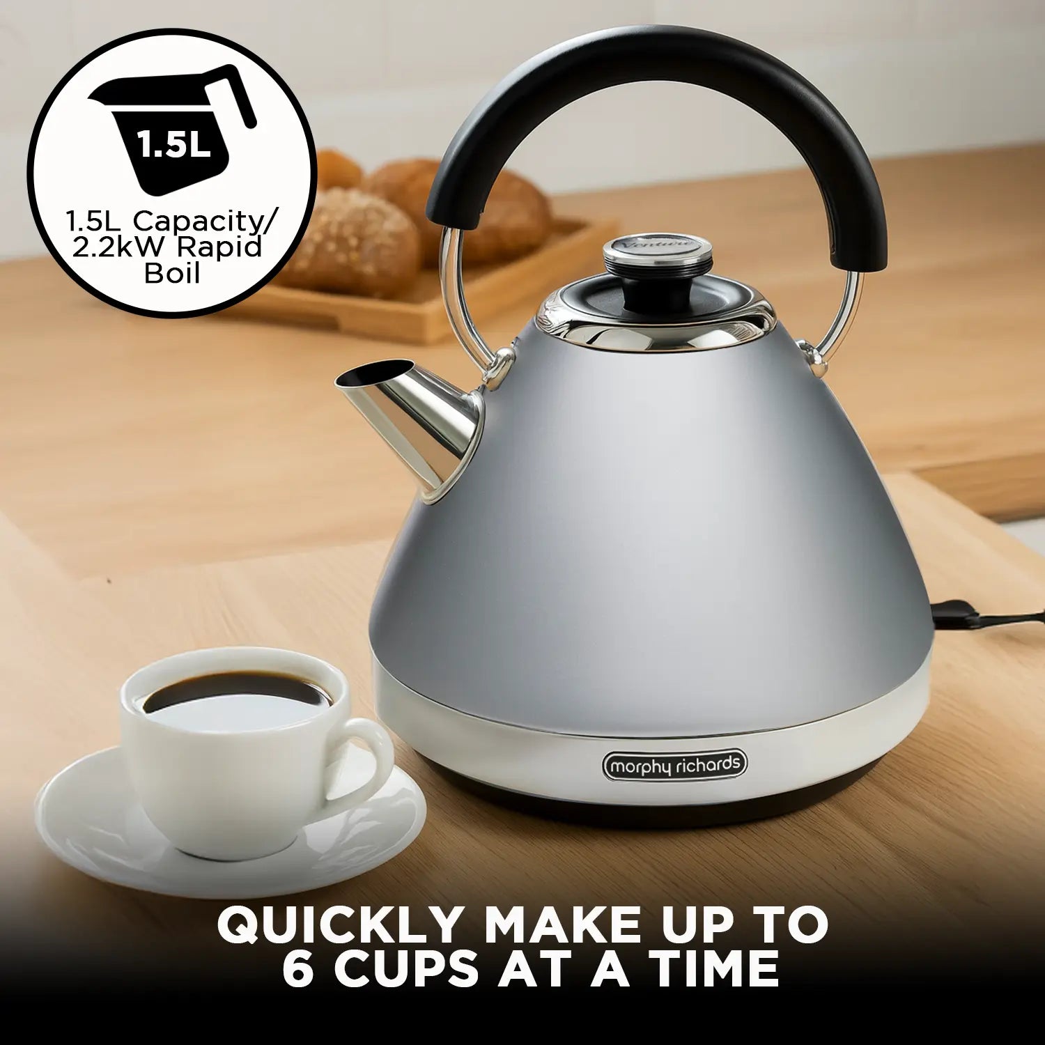 Morphy Richards 1.5L Venture Collection Pyramid Kettle in Steel Grey Wholesale Hub