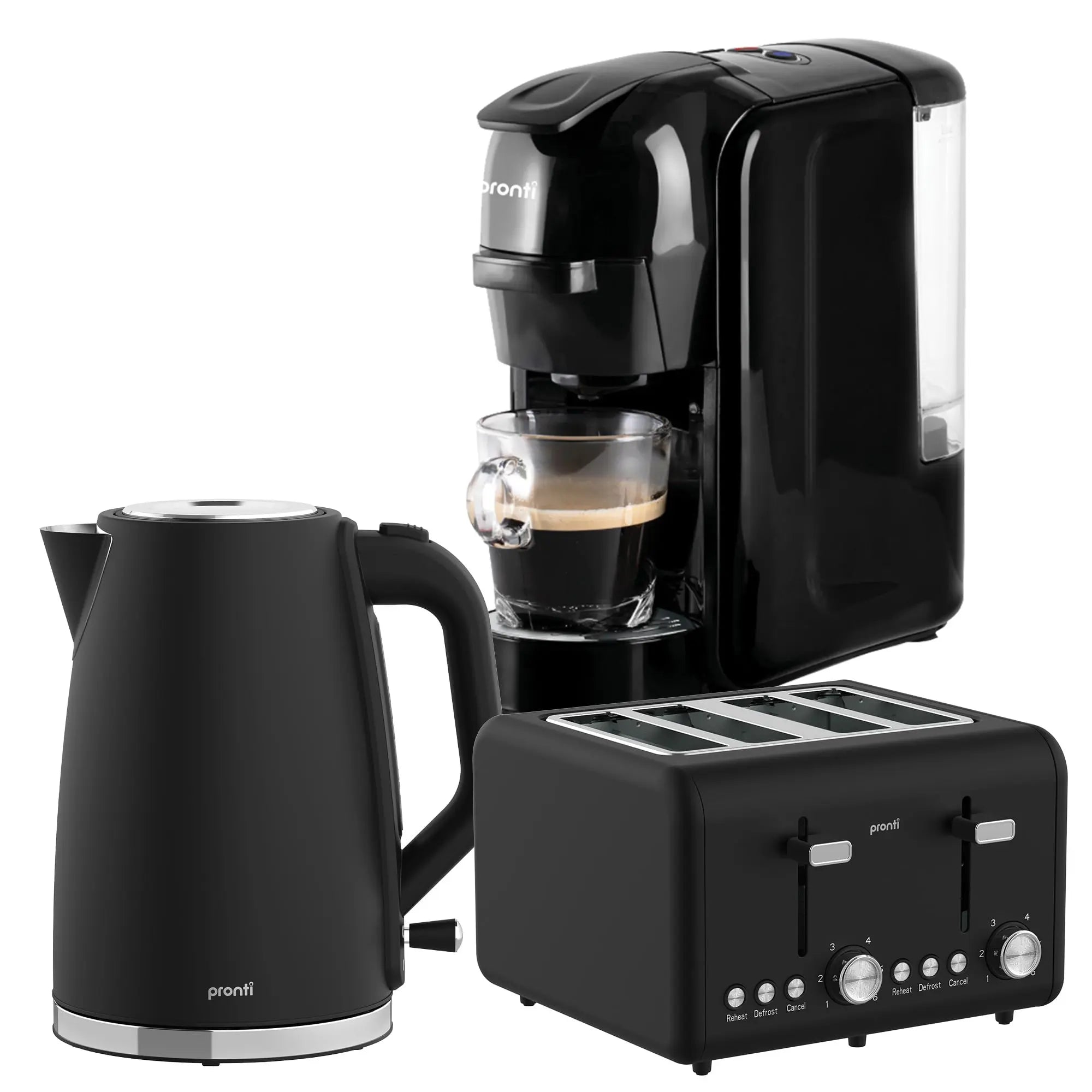 Pronti Breakfast Set with HomeMaid Coffee Machine, Silver Noir Toaster & Kettle Wholesale Hub