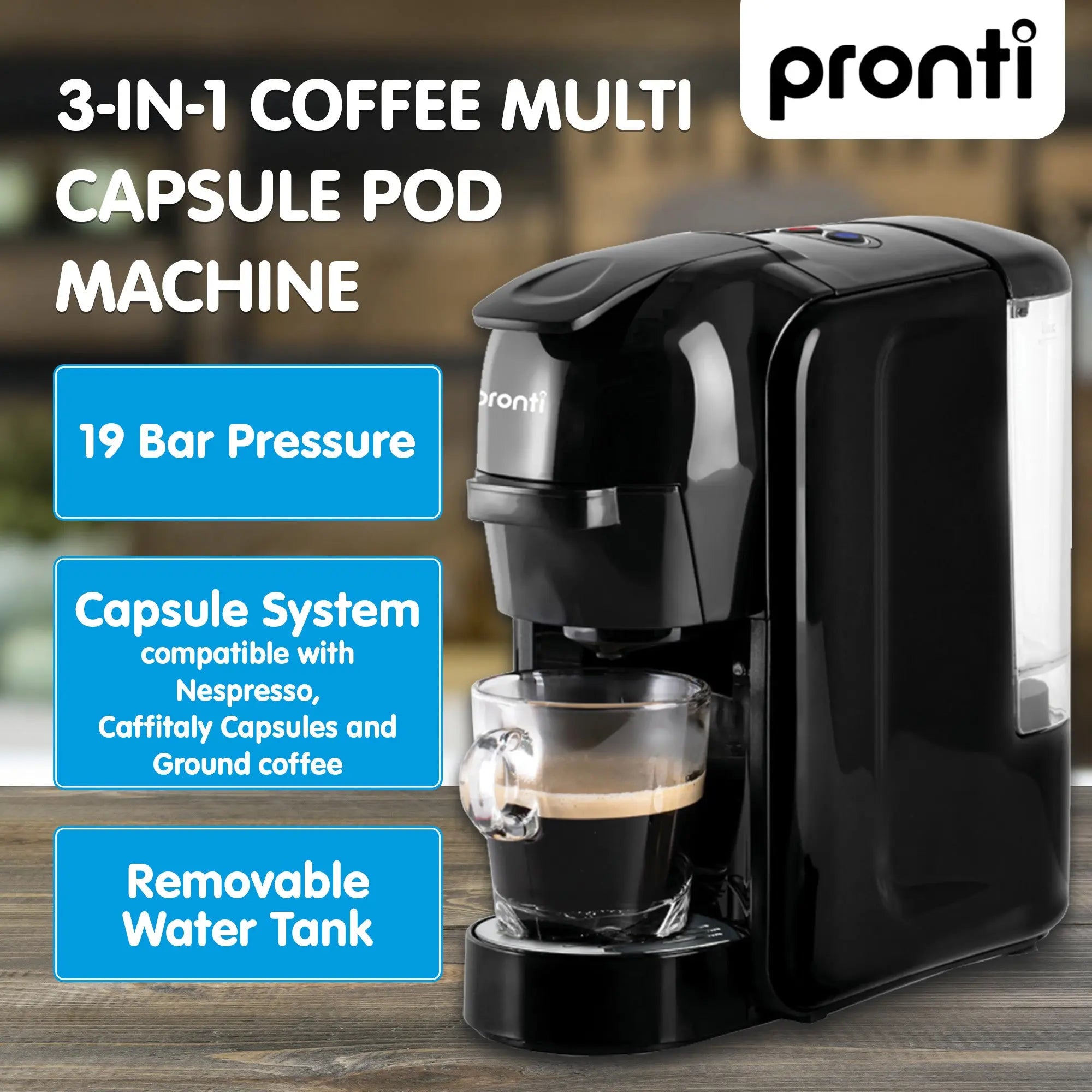 Pronti Breakfast Set with HomeMaid Coffee Machine, Silver Noir Toaster & Kettle Wholesale Hub