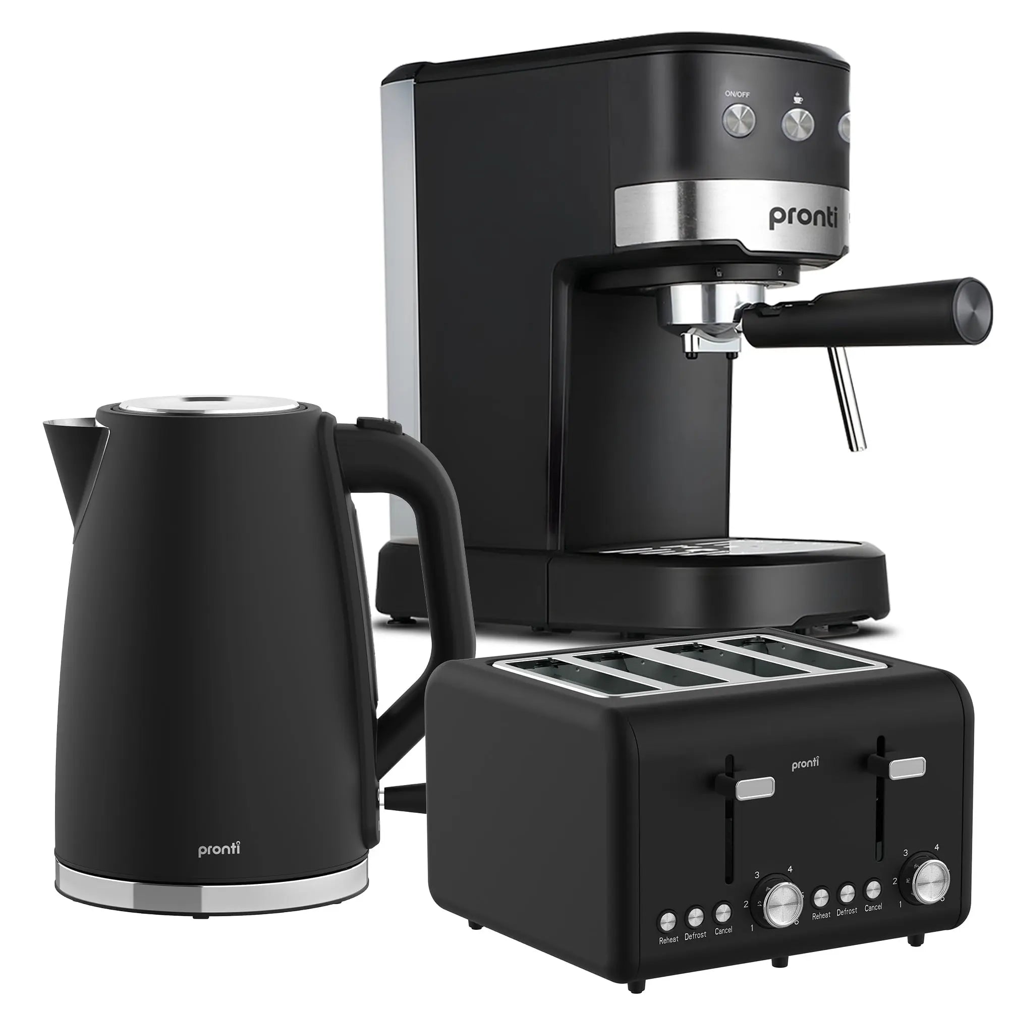 Pronti Breakfast Set with 1.25L Coffee Machine, Silver Noir Toaster & Kettle Wholesale Hub