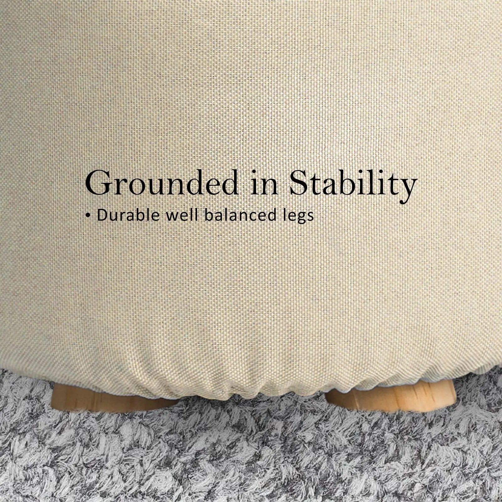 2X Fabric Ottoman Round Wooden Leg Foot Stool - BEIGE Wholesale Hub