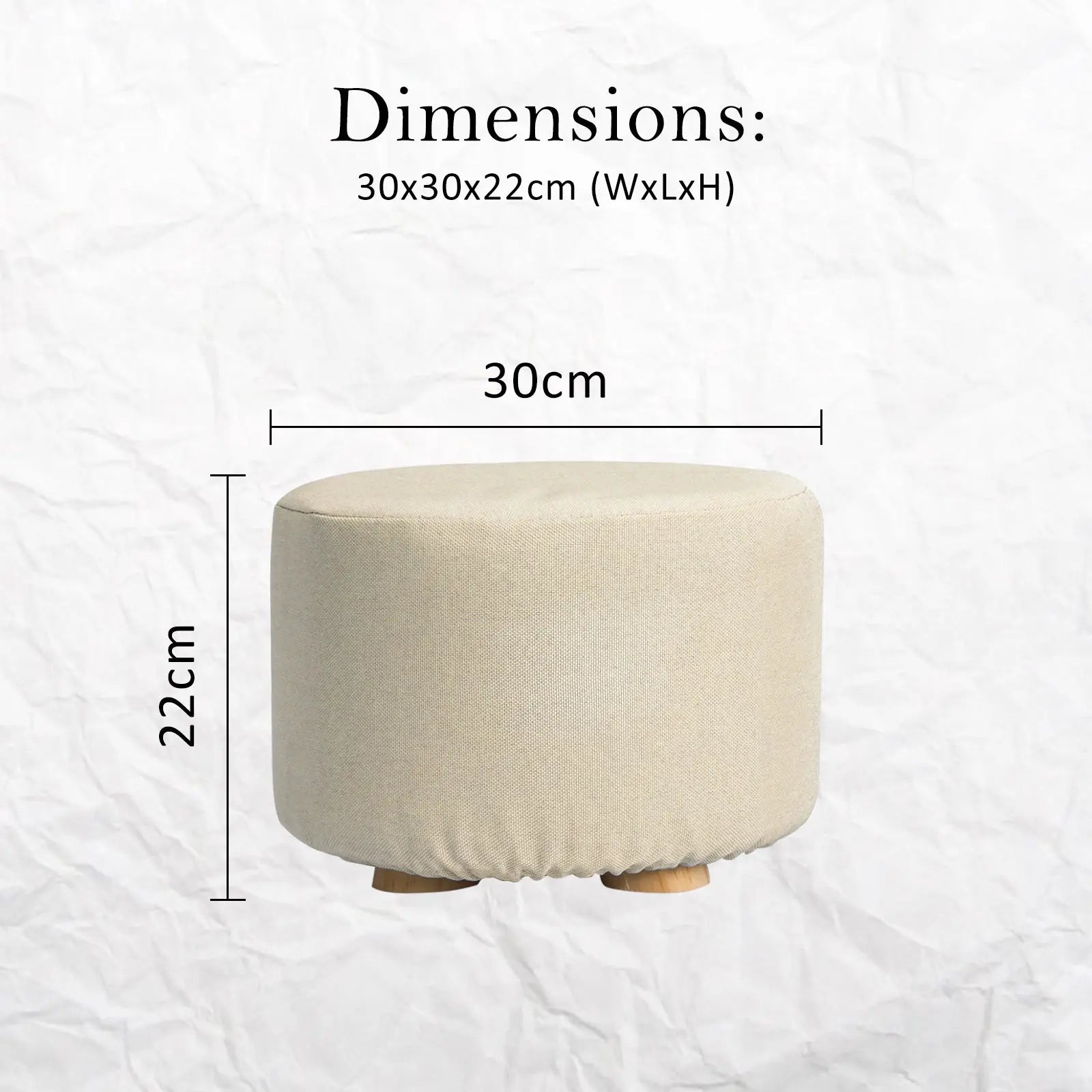 2X Fabric Ottoman Round Wooden Leg Foot Stool - BEIGE Wholesale Hub