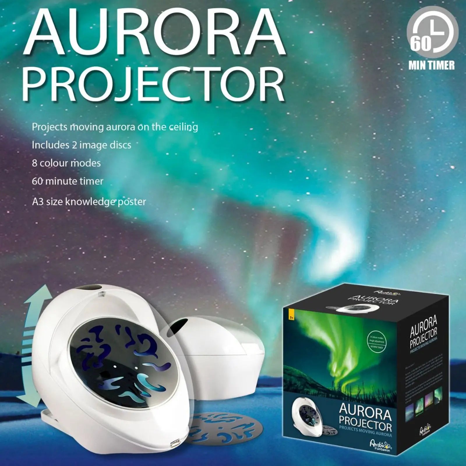 Aurora Projector Moving Night Light 8 Colour Mode - Kids Learning Toy Wholesale Hub