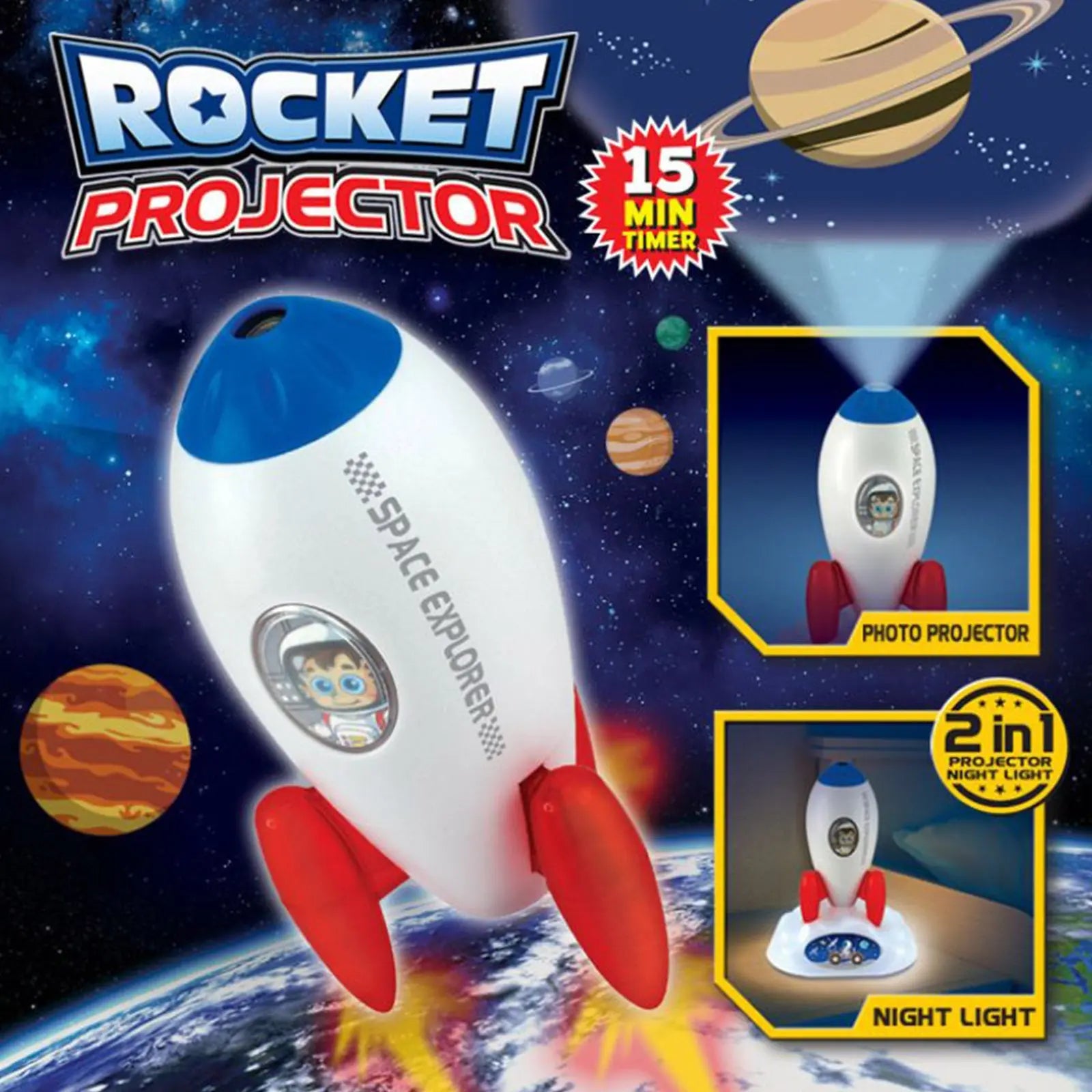 Rocket Projector Night Light Kids STEM Toy - Outer Space Planet Wholesale Hub