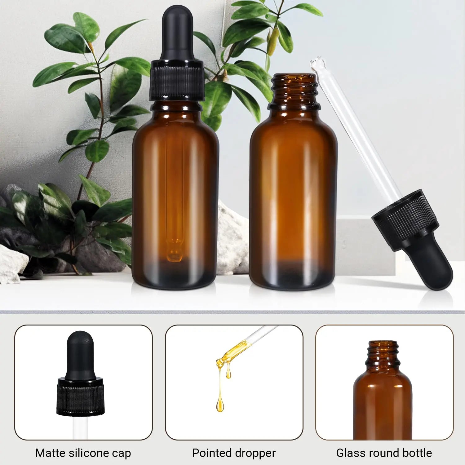 30ml (5 Pack) Amber Glass Dropper Bottle Liquid Essential Oils Bottle Bottles Leakproof Glass Tincture Bottles Wholesale Hub