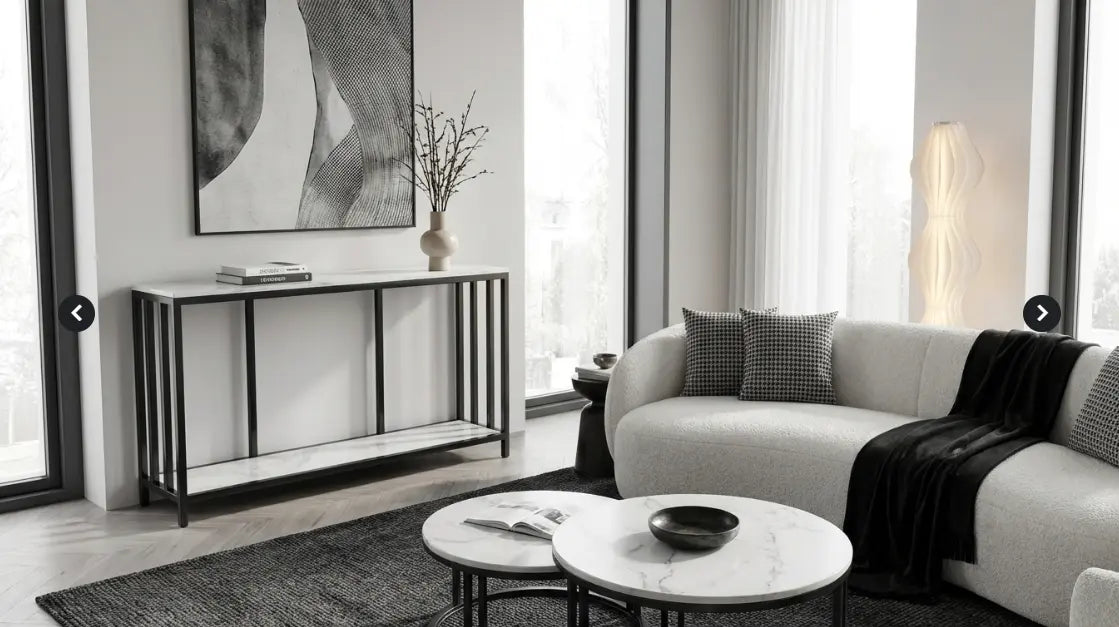 Interior Ave - Bronte Dual Layer Marble Stone Console - White Marble Stone Wholesale Hub