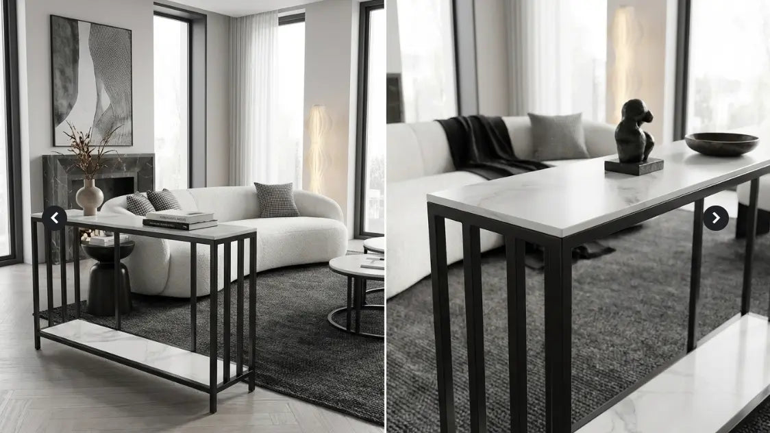 Interior Ave - Bronte Dual Layer Marble Stone Console - White Marble Stone Wholesale Hub