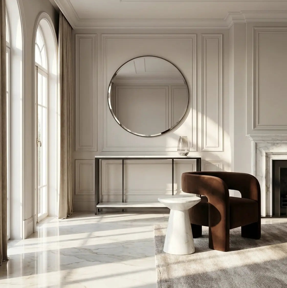 Interior Ave - Bronte Dual Layer Marble Stone Console - White Marble Stone Wholesale Hub