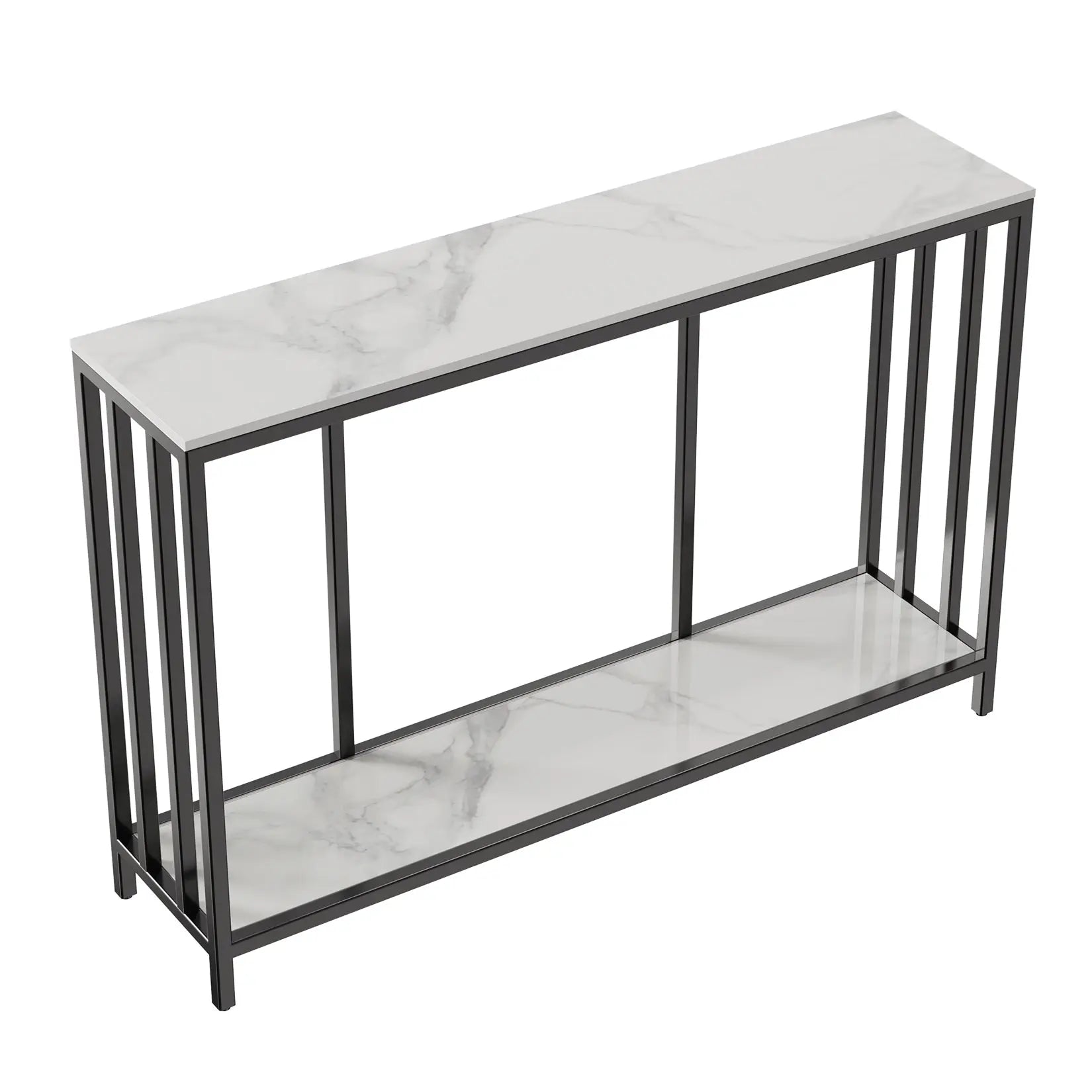 Interior Ave - Bronte Dual Layer Marble Stone Console - White Marble Stone Wholesale Hub