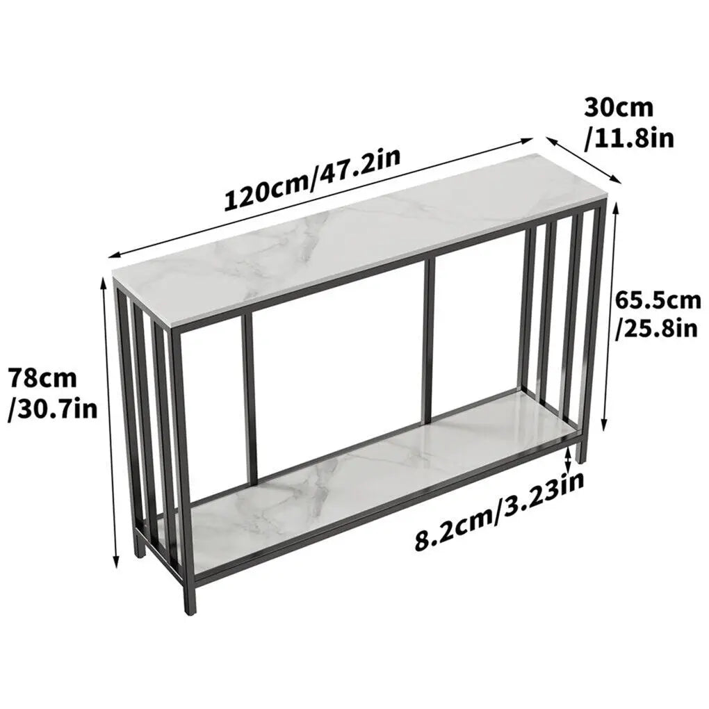 Interior Ave - Bronte Dual Layer Marble Stone Console - White Marble Stone Wholesale Hub