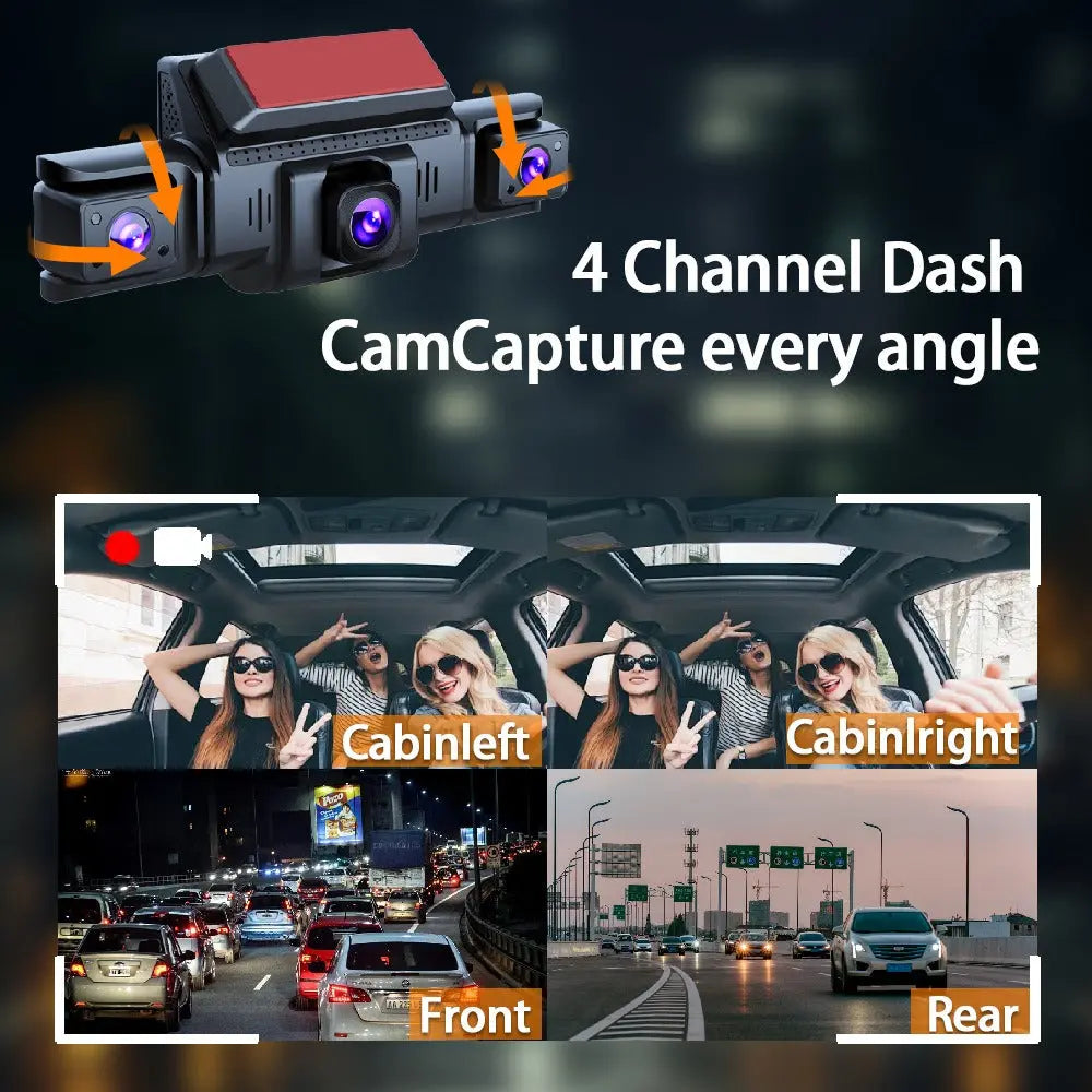 4-Channel 360° Panoramic 1080P HD Dash Cam Comes With 32GB TF Card Wholesale Hub