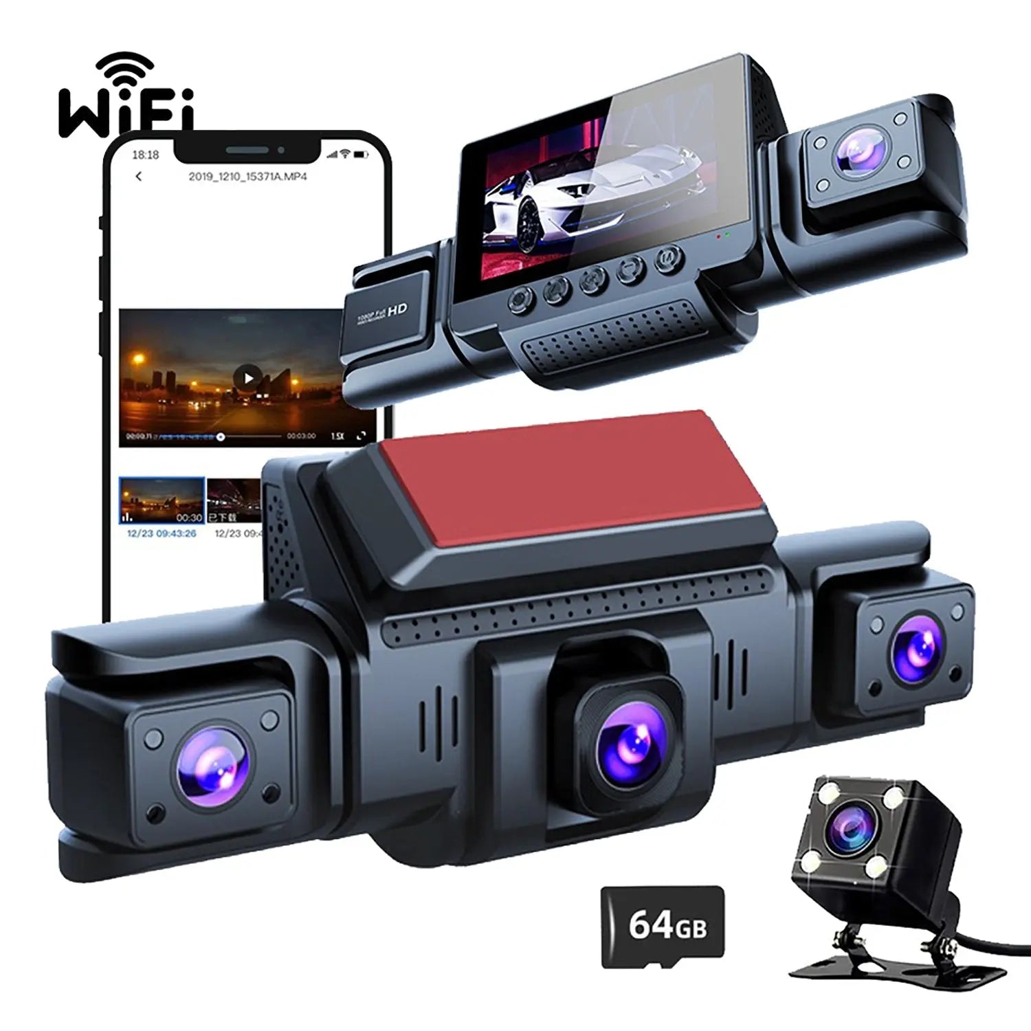 4 Channel 5G WiFi Dashcam FHD 1080P 170° Wide Angle G-Sensor with 64GB Card Wholesale Hub