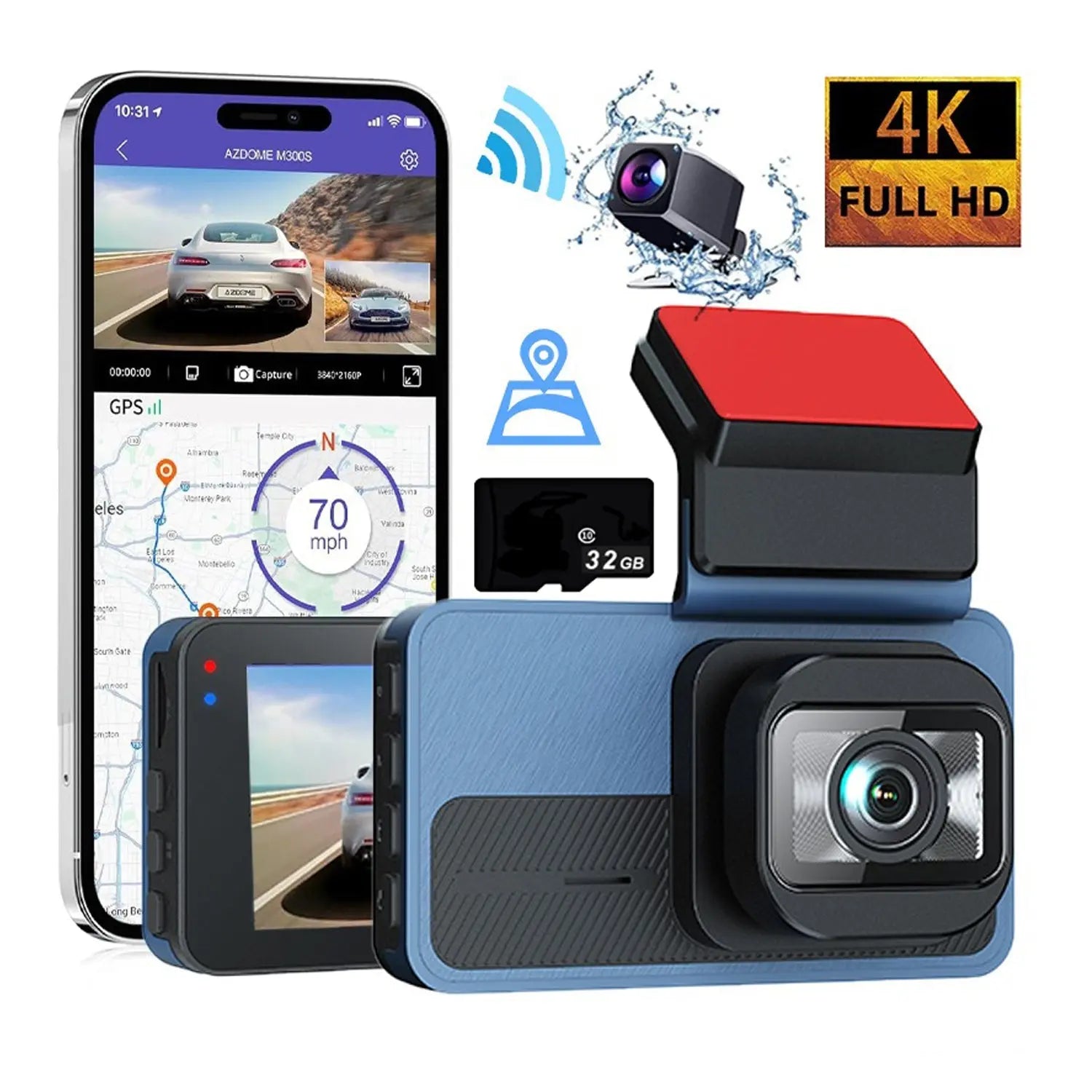 4K+2.5K Dual Dash Cam with WiFi GPS ADAS, Front and Rear Car Camera Recorder with 32GB Card Wholesale Hub