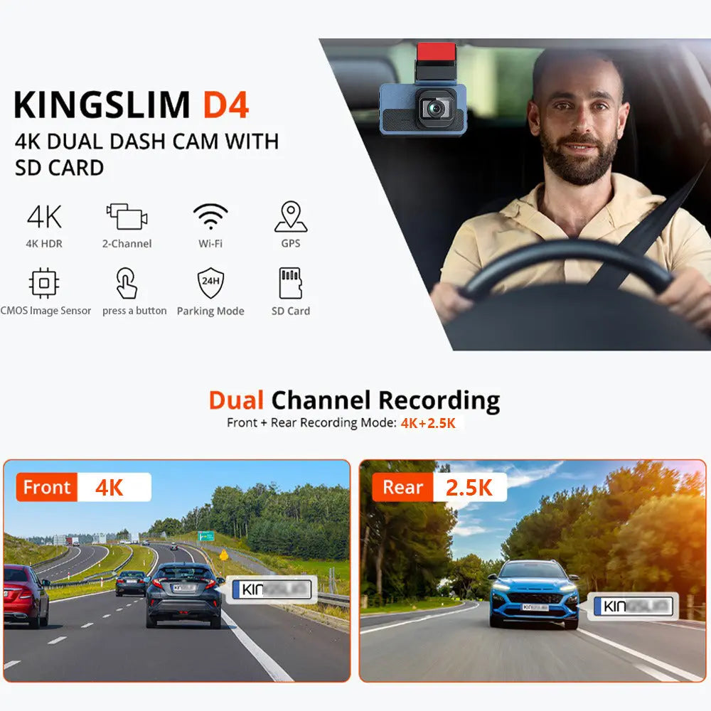4K+2.5K Dual Dash Cam with WiFi GPS ADAS, Front and Rear Car Camera Recorder with 32GB Card Wholesale Hub