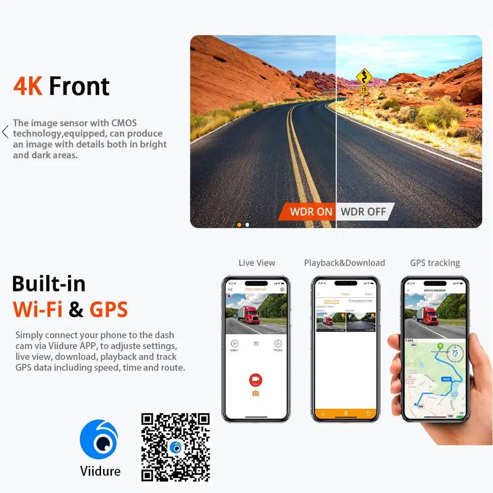 4K+2.5K Dual Dash Cam with WiFi GPS ADAS, Front and Rear Car Camera Recorder with 32GB Card Wholesale Hub