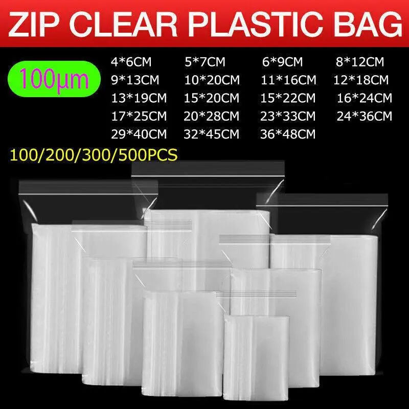 100PCS 100micron Bulk Clear Resealable PE Plastic Zip Bags - 23*33CM Wholesale Hub