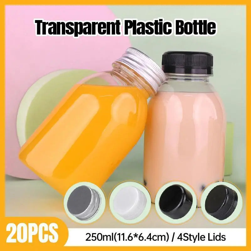 20pcs 250ml Reusable Plastic Juice Bottles 38mm Caliber Clear Beverage Container - Bottle-20pcs-Glossy -Black Wholesale Hub