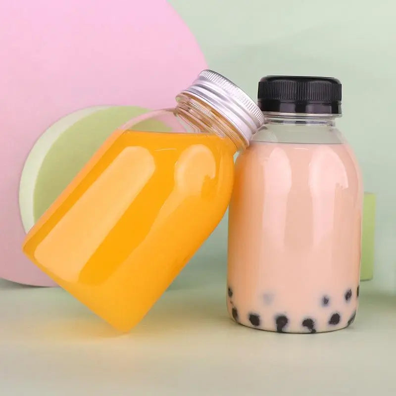 20pcs 250ml Reusable Plastic Juice Bottles 38mm Caliber Clear Beverage Container - Bottle-20pcs-Glossy -Black Wholesale Hub