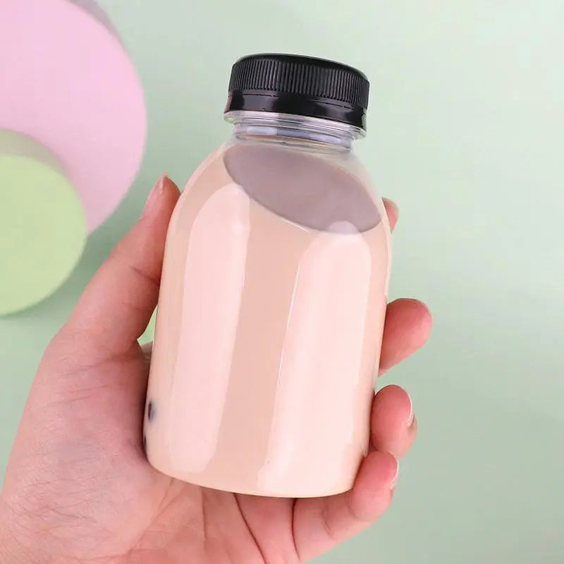20pcs 250ml Reusable Plastic Juice Bottles 38mm Caliber Clear Beverage Container - Bottle-20pcs-Glossy -Black Wholesale Hub