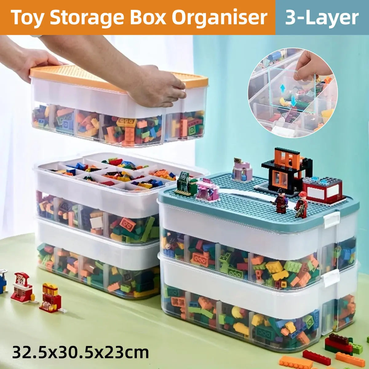 3Layer Storage Box Large Capacity Toy Organizer Building Block Storage Container - Green Wholesale Hub