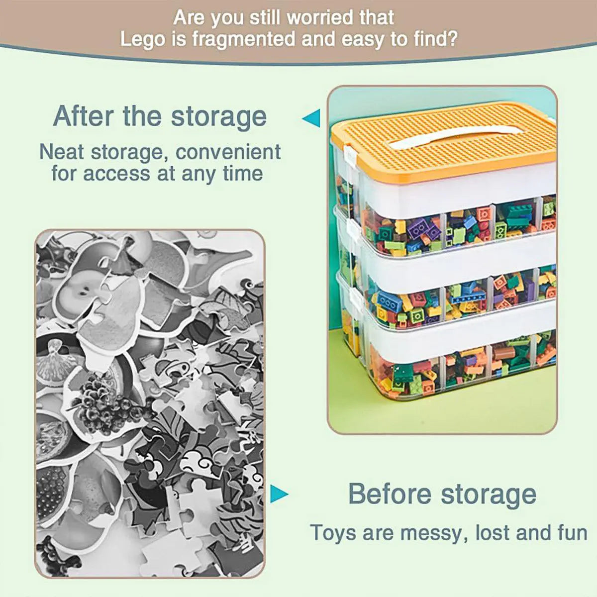 3Layer Storage Box Large Capacity Toy Organizer Building Block Storage Container - Green Wholesale Hub
