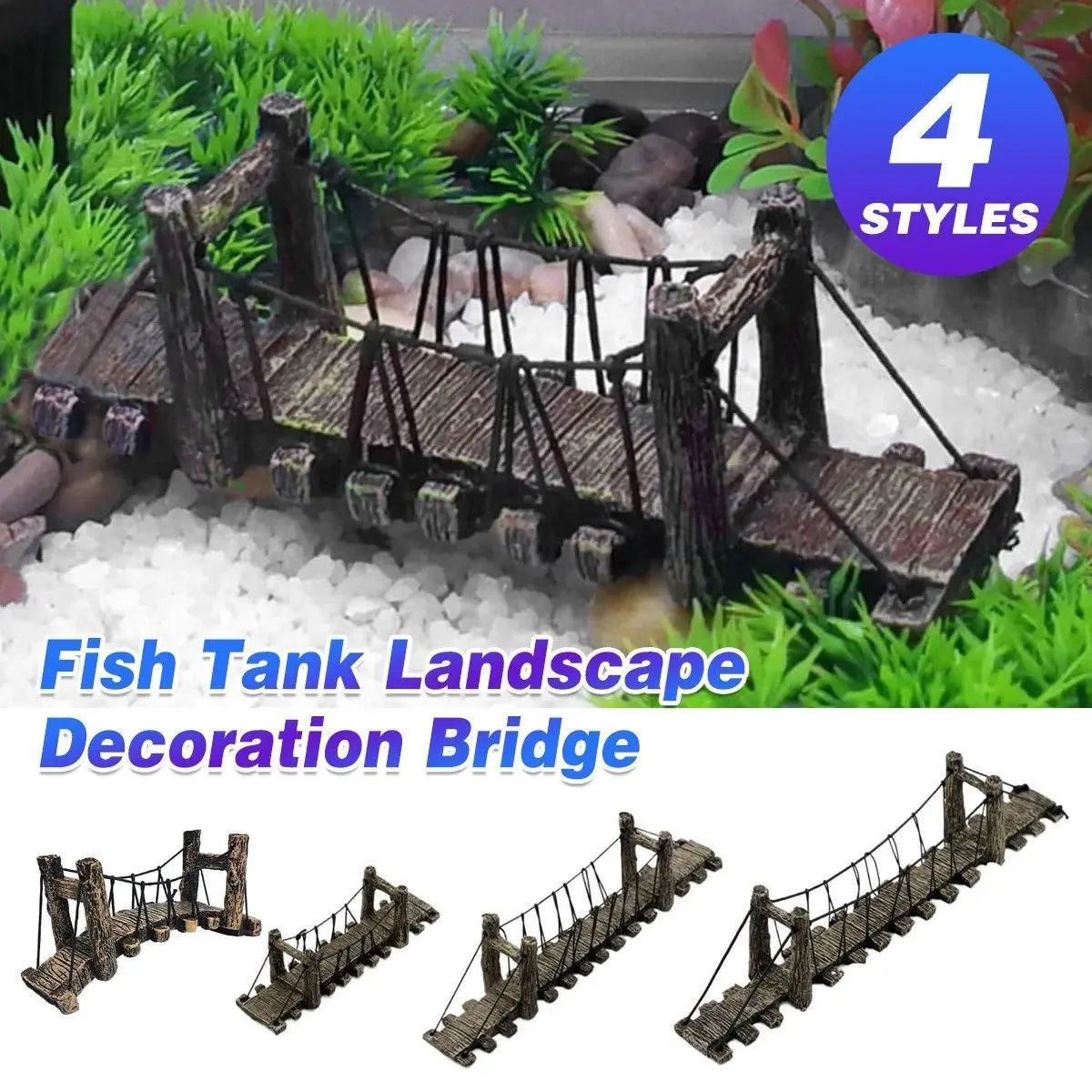 Resin Bridge Aquarium Decoration Fish Tank Accessories Shrimp Tortoise Climbing - Suspension Bridge-M Wholesale Hub