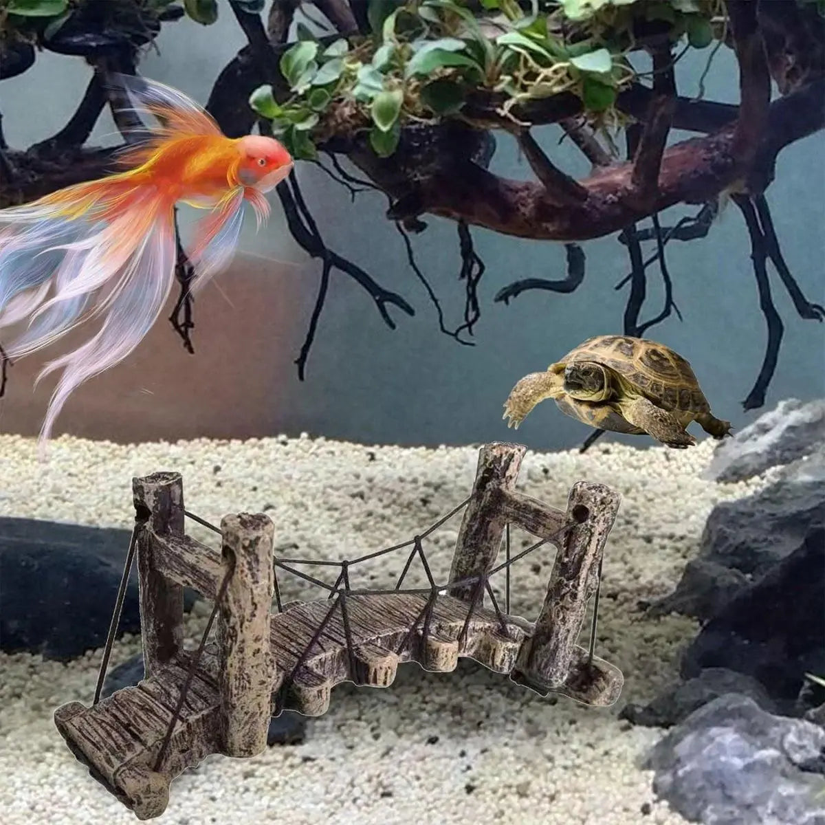Resin Bridge Aquarium Decoration Fish Tank Accessories Shrimp Tortoise Climbing - Suspension Bridge-M Wholesale Hub
